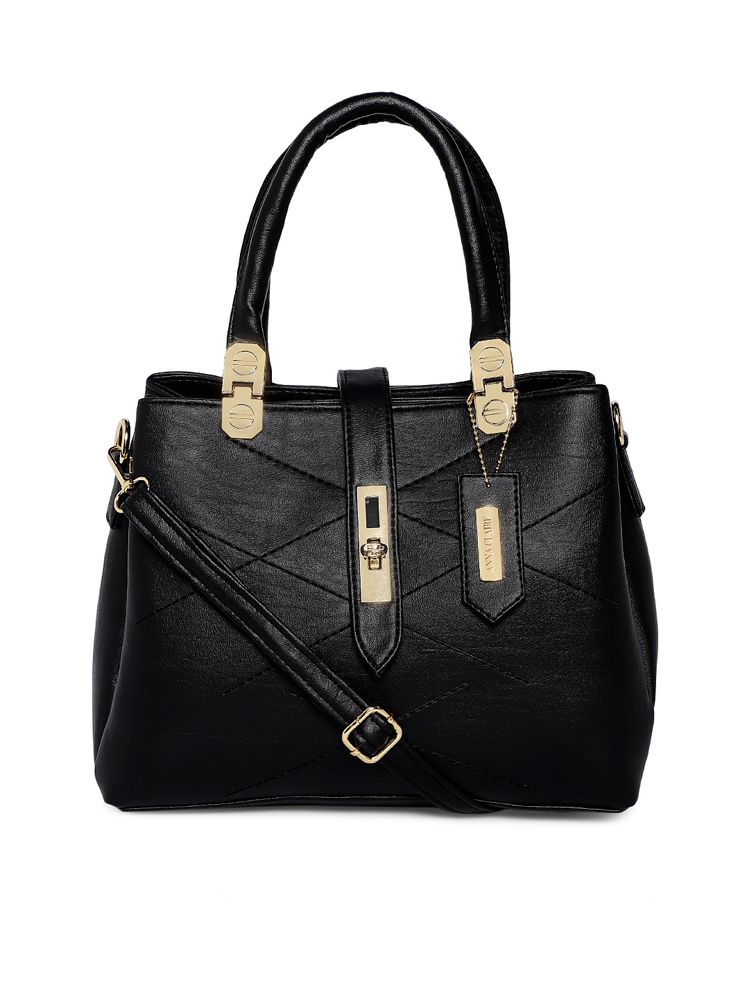 

Anna Claire Black Solid Handheld Leather Bag