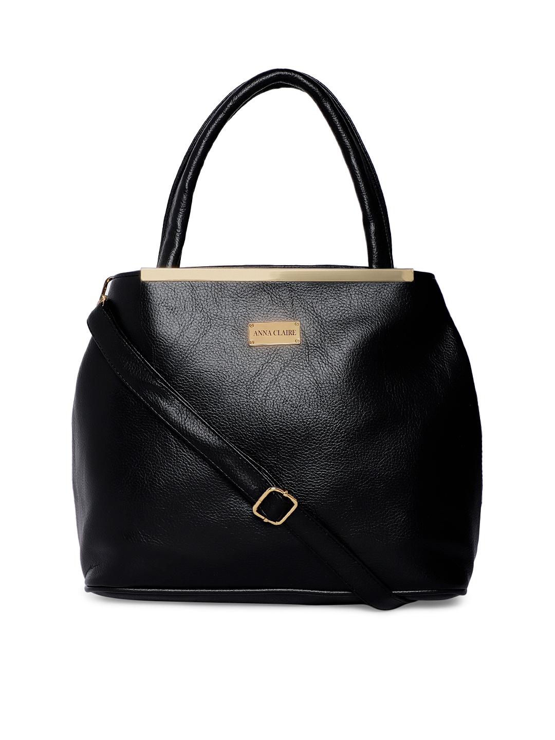 

Anna Claire Black Solid Leather Handheld Bag