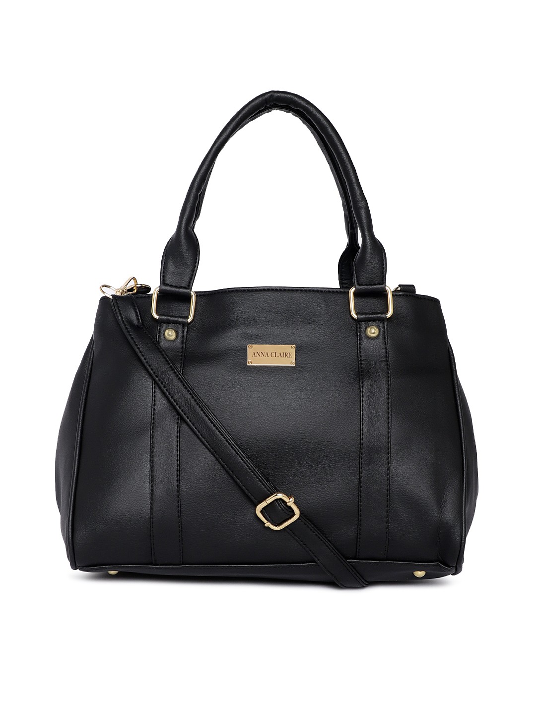 

Anna Claire Black Solid Leather Handheld Bag