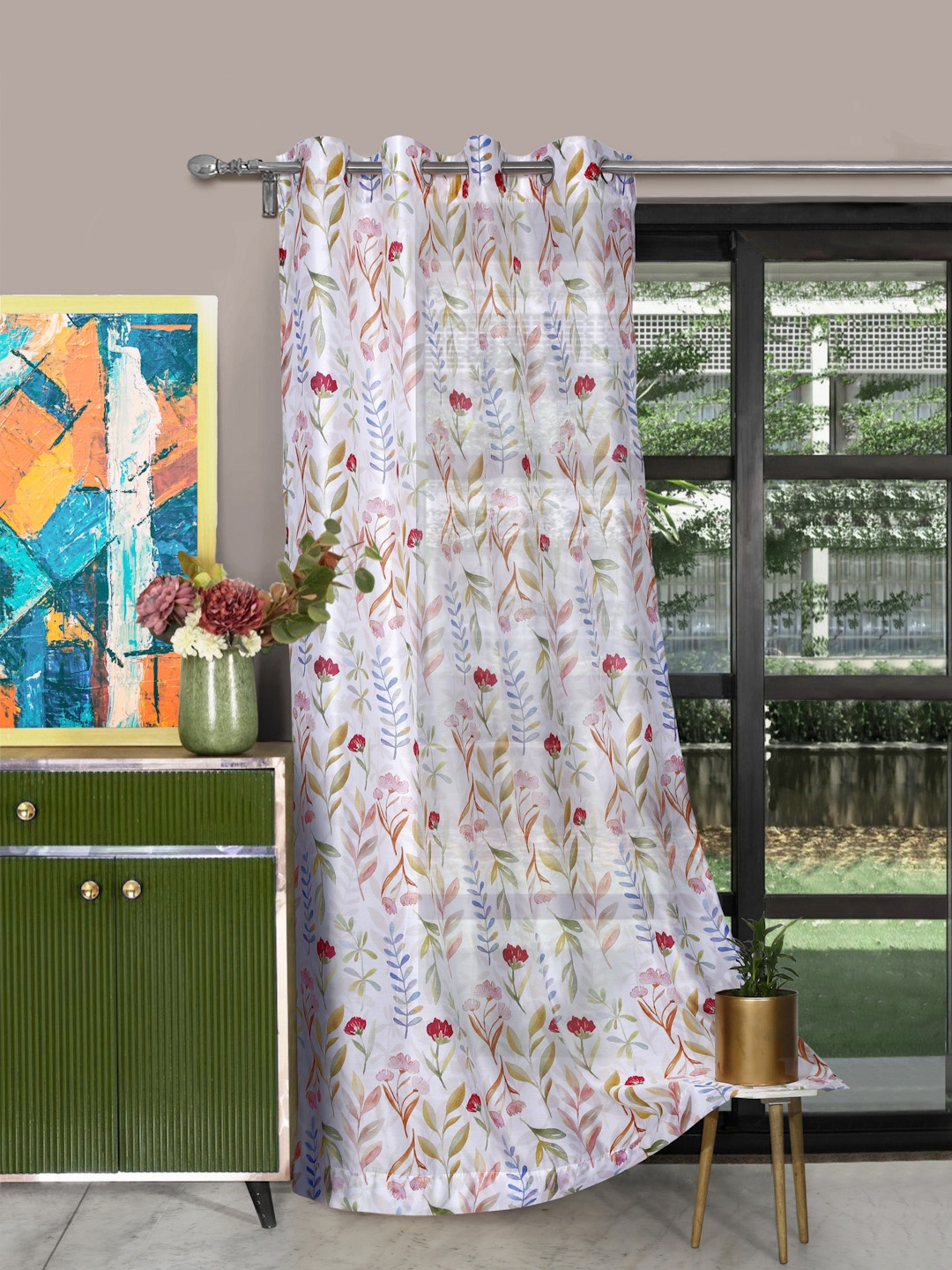 

ROSARA HOME White & Pink Sheer Long Door Curtain