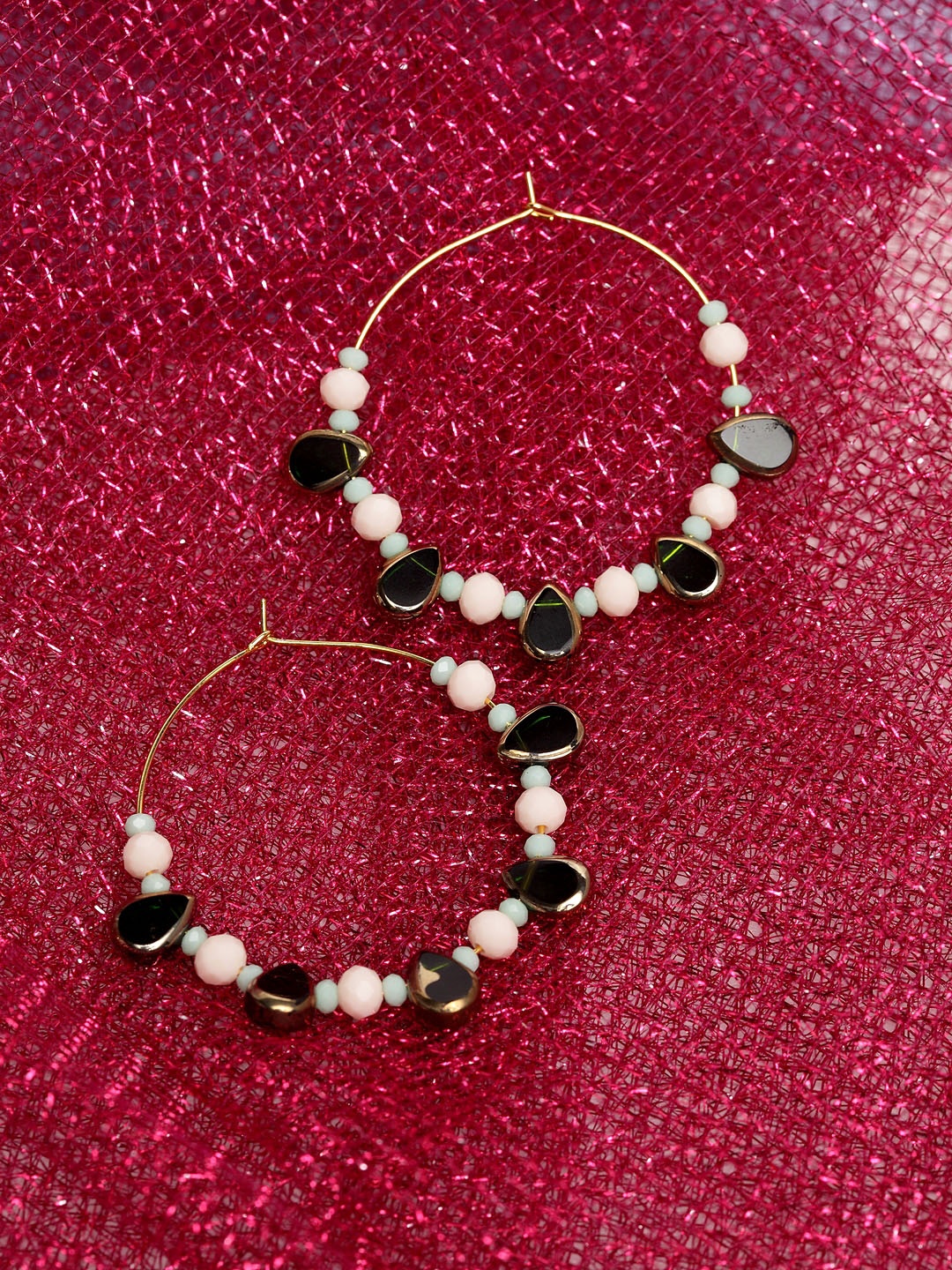 

PANASH Gold-Toned & Green Circular Hoop Earrings