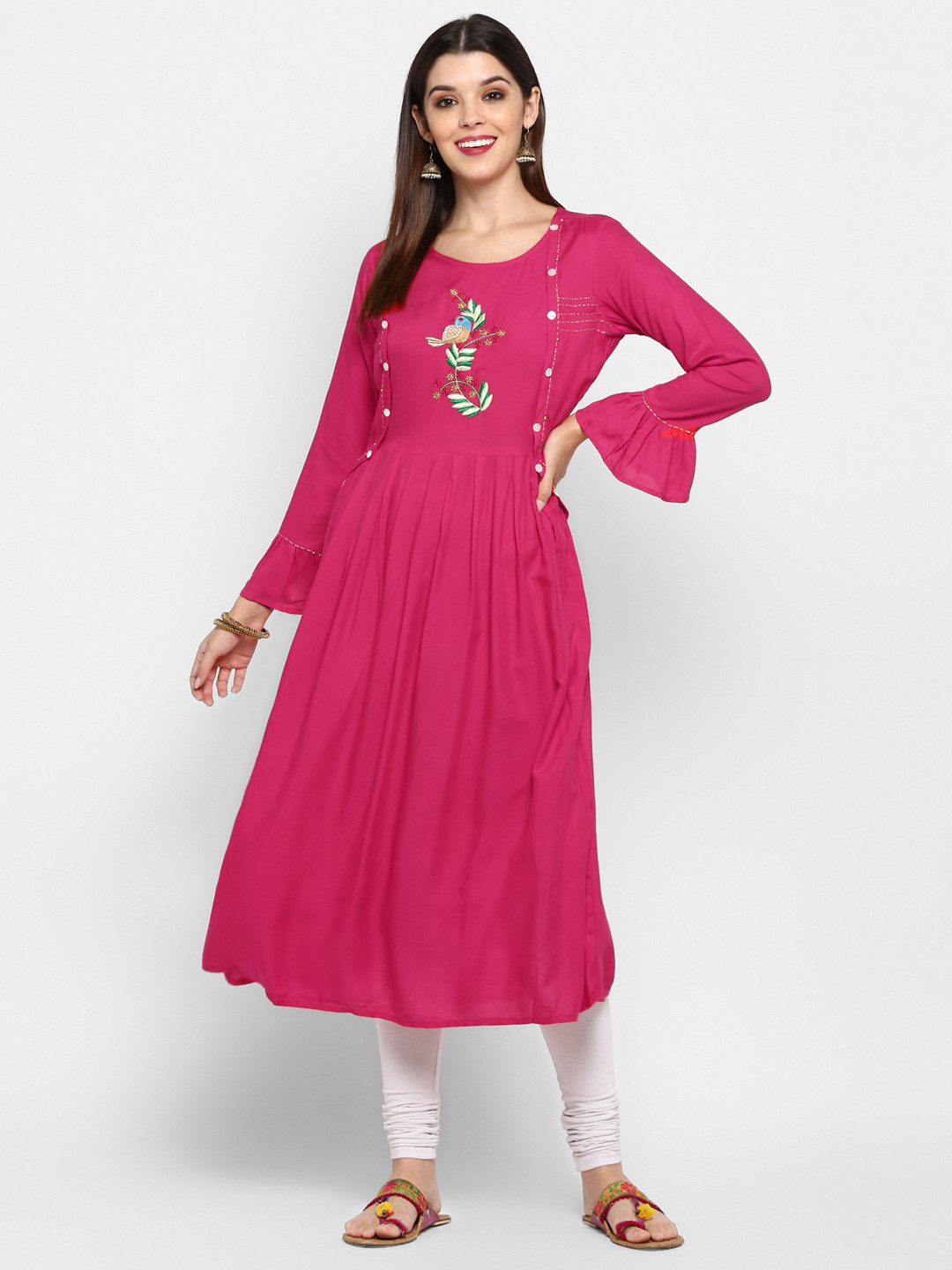 

Vbuyz Women Pink Embroidered A-Line Kurta
