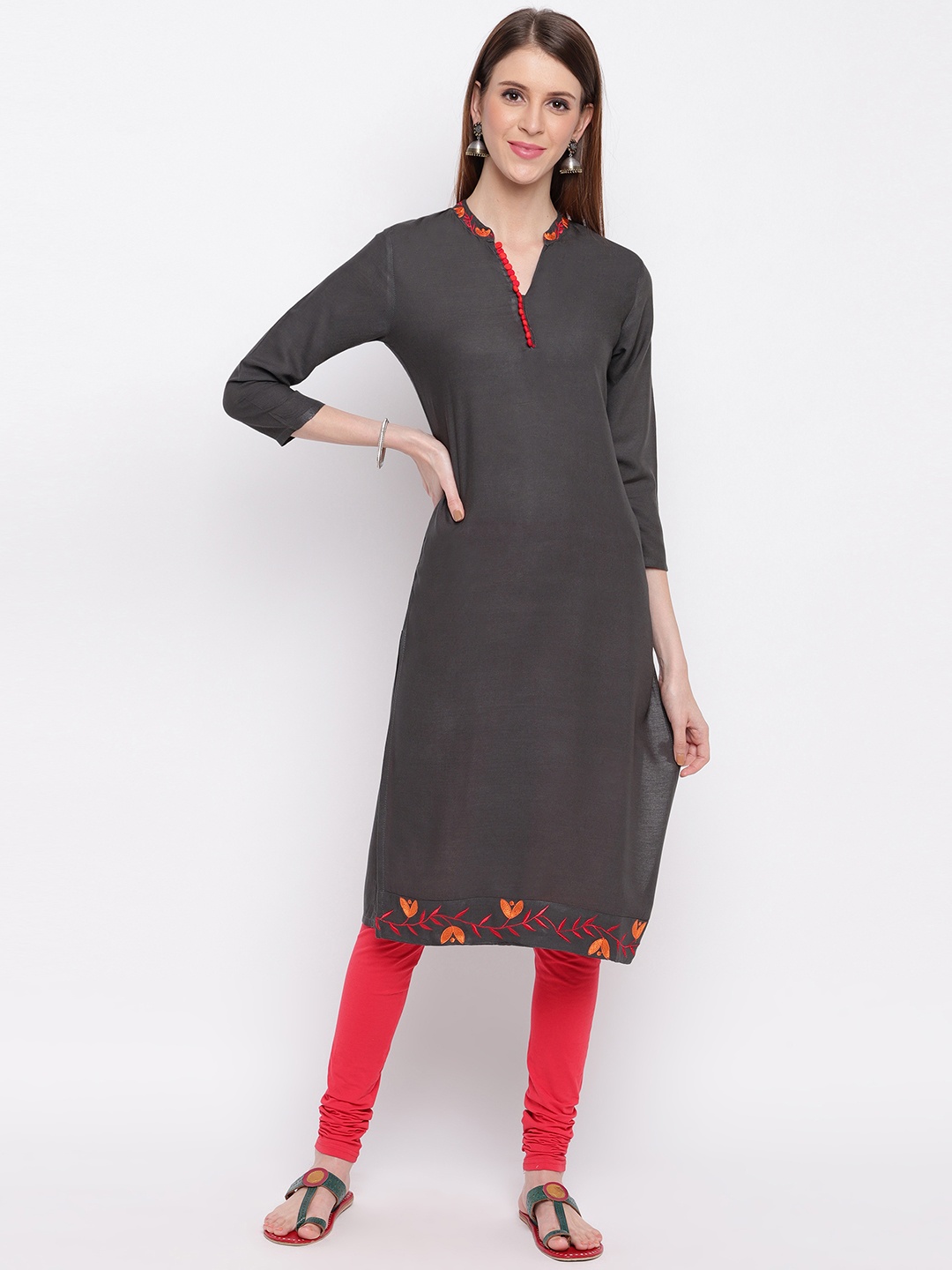 

Vbuyz Women Grey Solid Straight Kurta