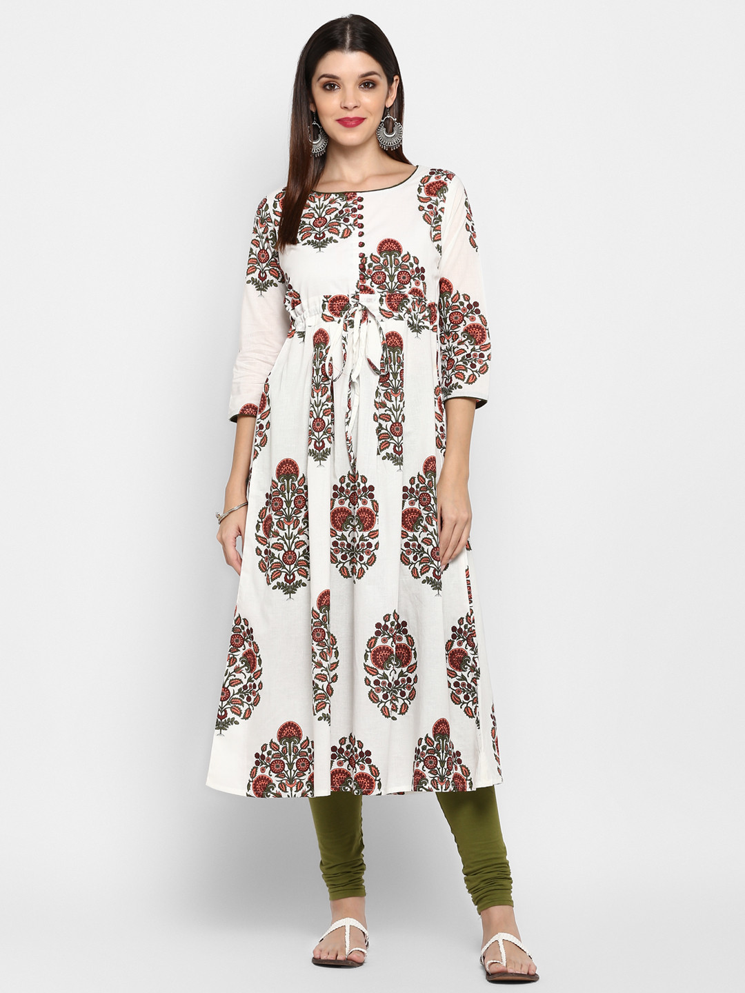 

Vbuyz Women White & Red Printed A-Line Kurta