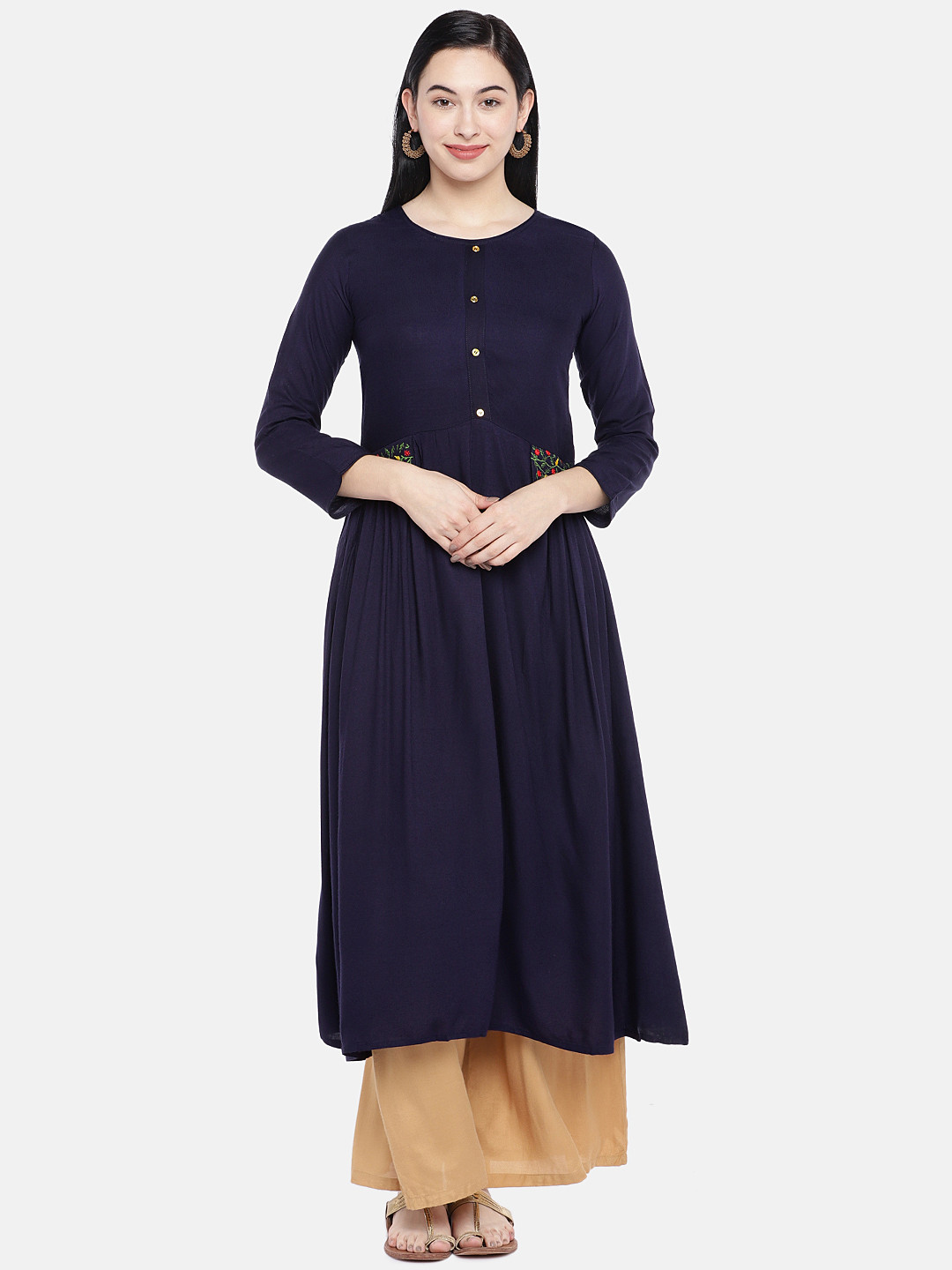 

Vbuyz Women Navy Blue Solid A-Line Kurta
