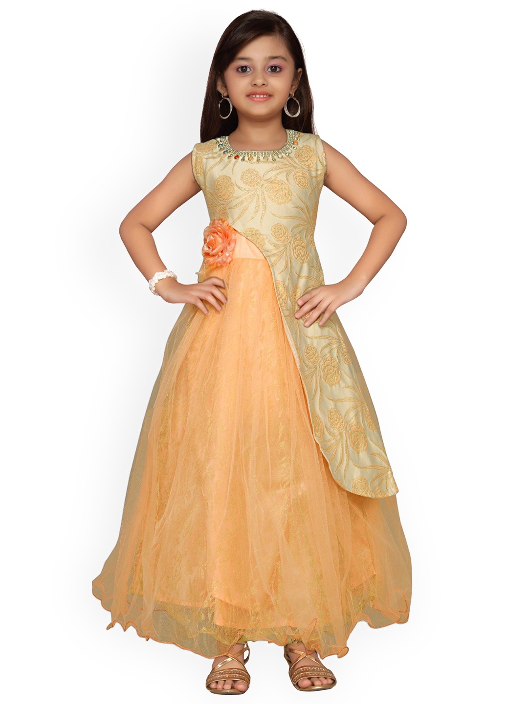 

Kidling Girls Self Design Gold-Toned Maxi Dress