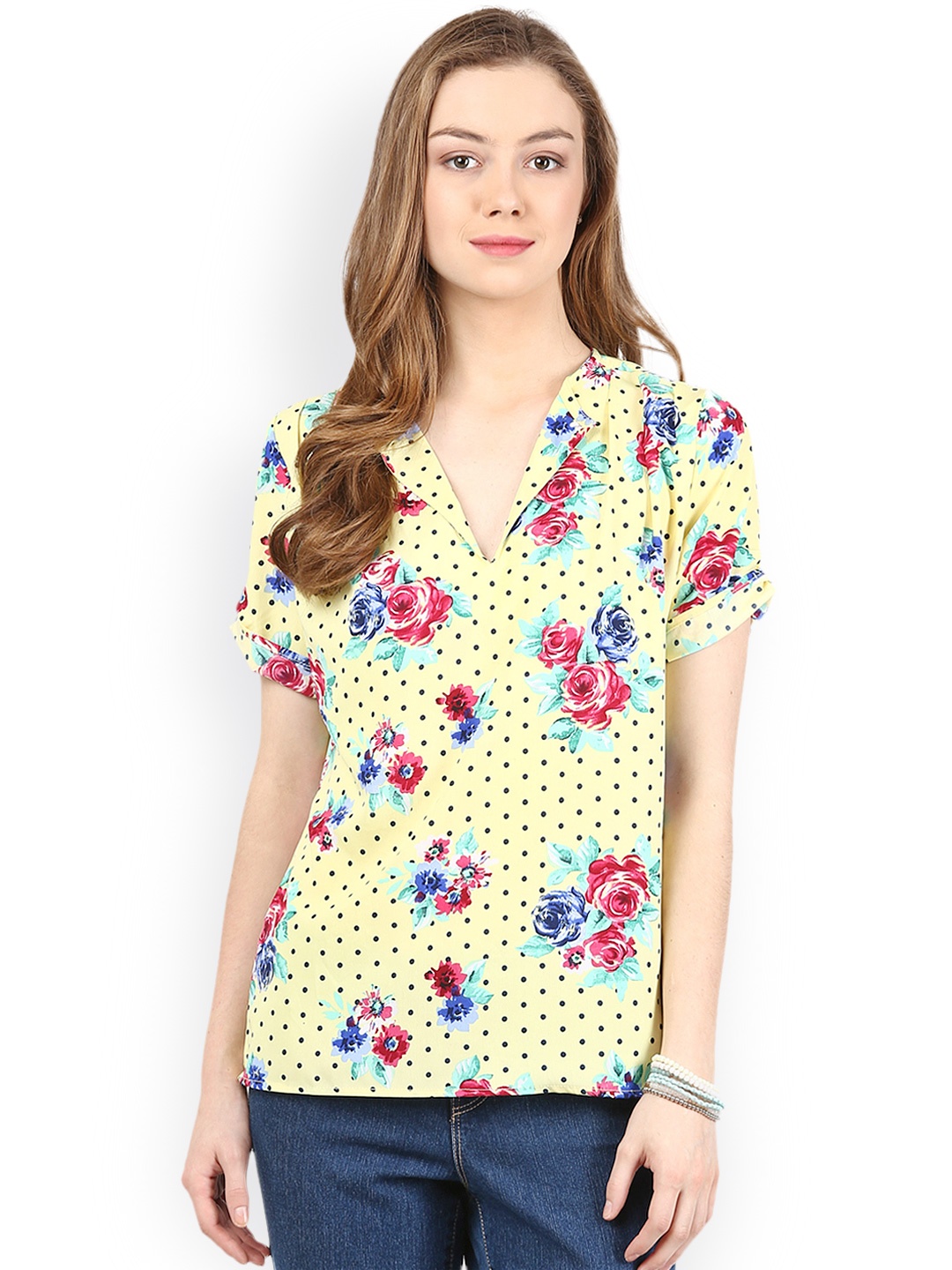 

Harpa Women Yellow Floral Print Top