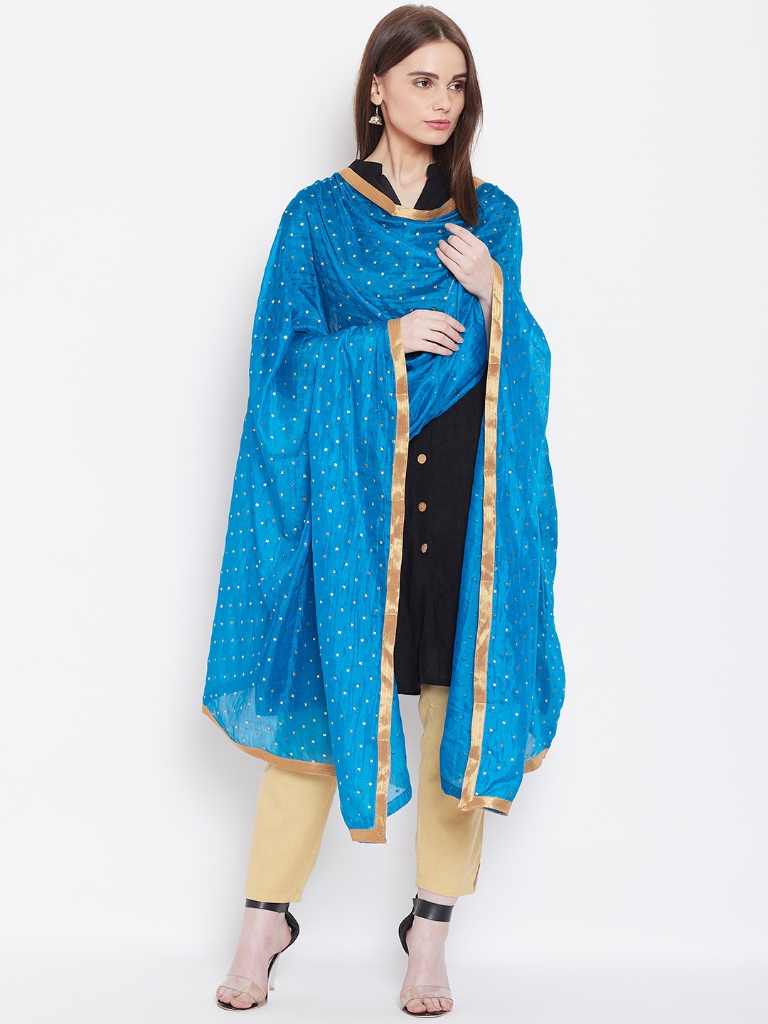 

WEAVERS VILLA Blue & Golden Printed Dupatta