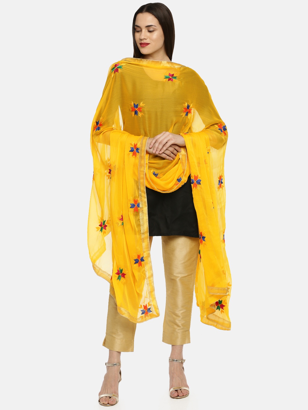 

WEAVERS VILLA Yellow Embroidered Dupatta