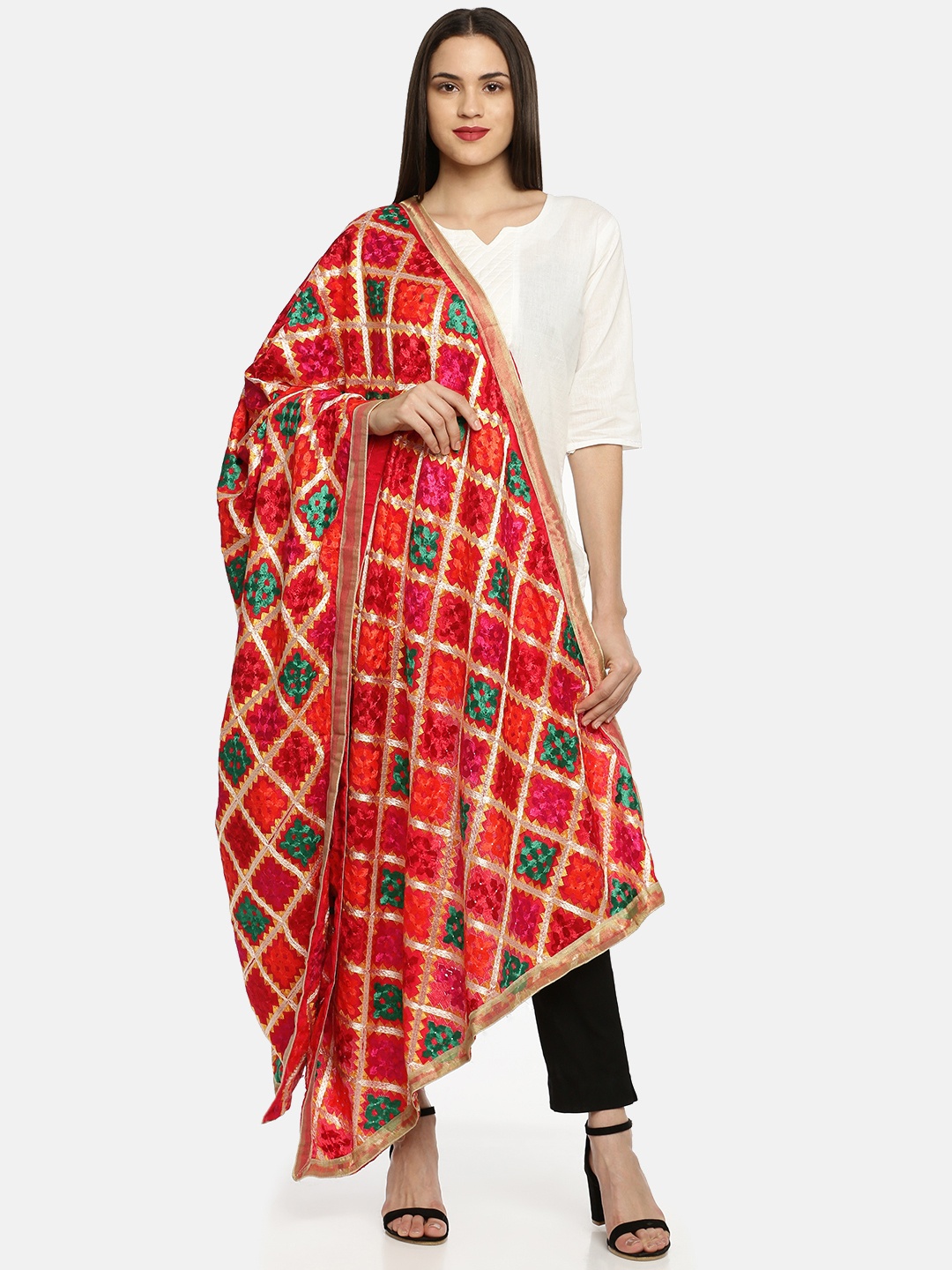 

WEAVERS VILLA Multicoloured Embroidered Dupatta, Multi