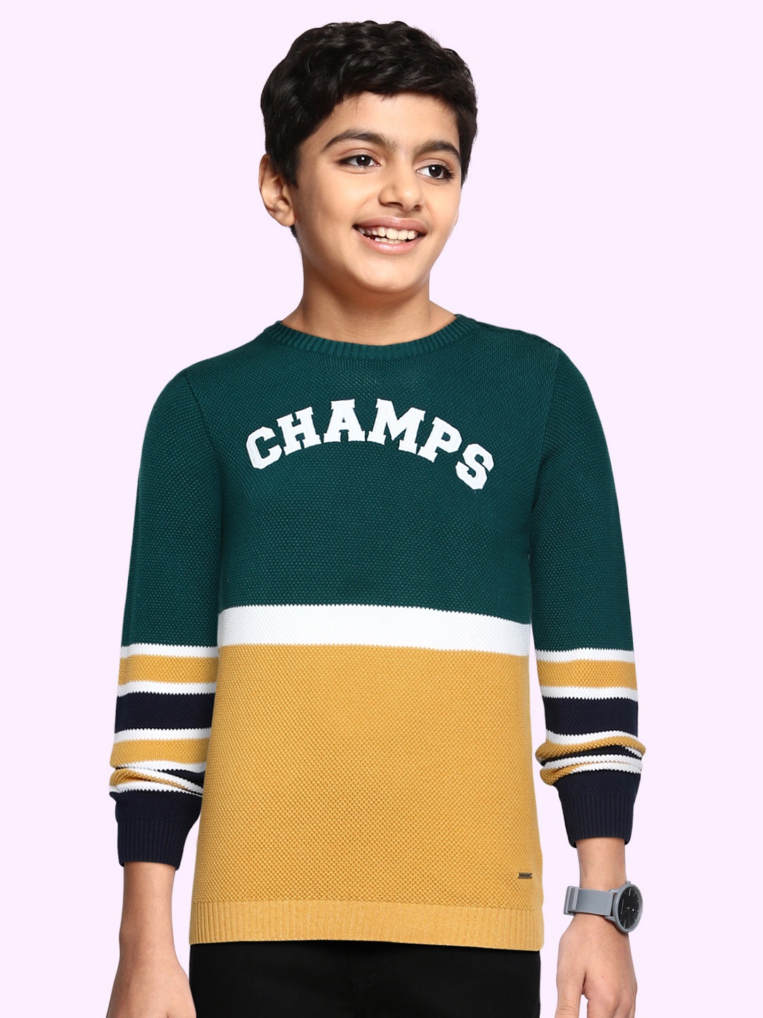 

Allen Solly Junior Boys Yellow & Green Colourblocked Sweater