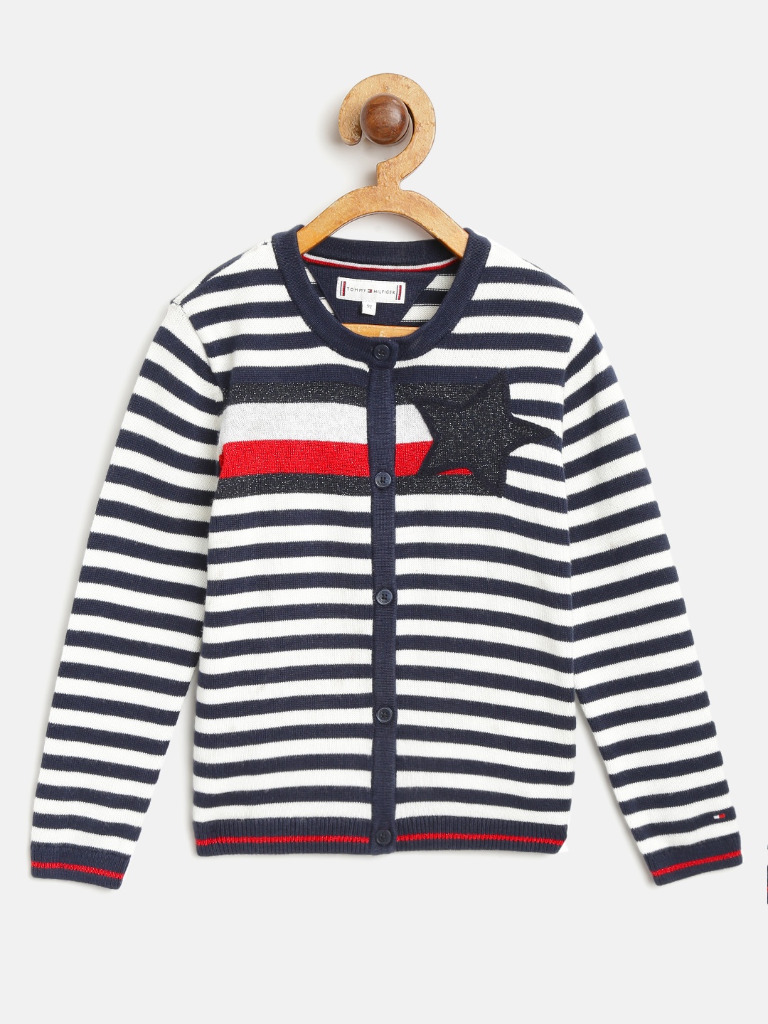 

Tommy Hilfiger Girls Navy Blue & White Striped Cardigan