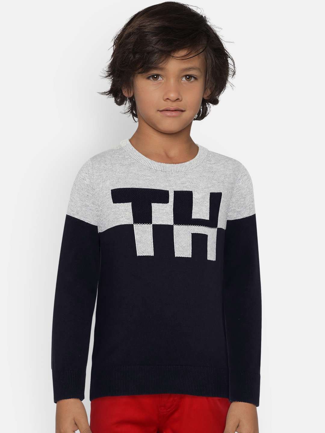 

Tommy Hilfiger Boys Navy Blue & Grey Colourblocked Sweater