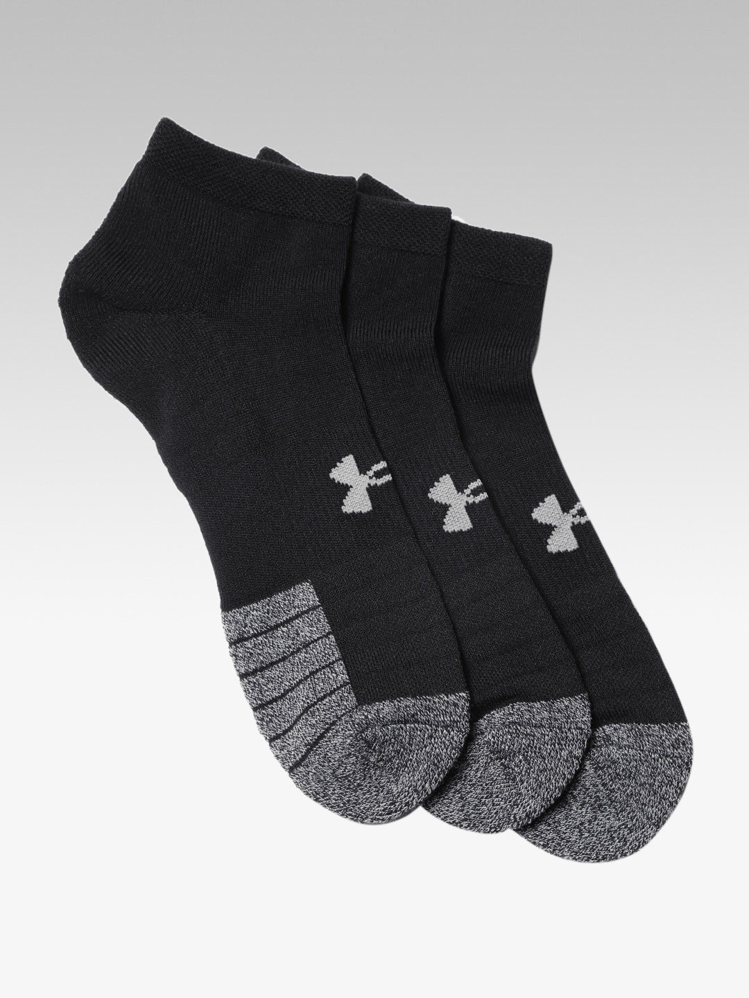 

UNDER ARMOUR Pack of 3 Black & Grey Melange Heatgear Locut Colourblocked Running Socks