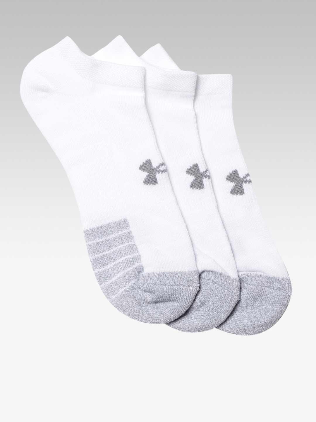 

UNDER ARMOUR Pack of 3 White & Grey Patterned Heat Gear No Show Ankle Length Socks