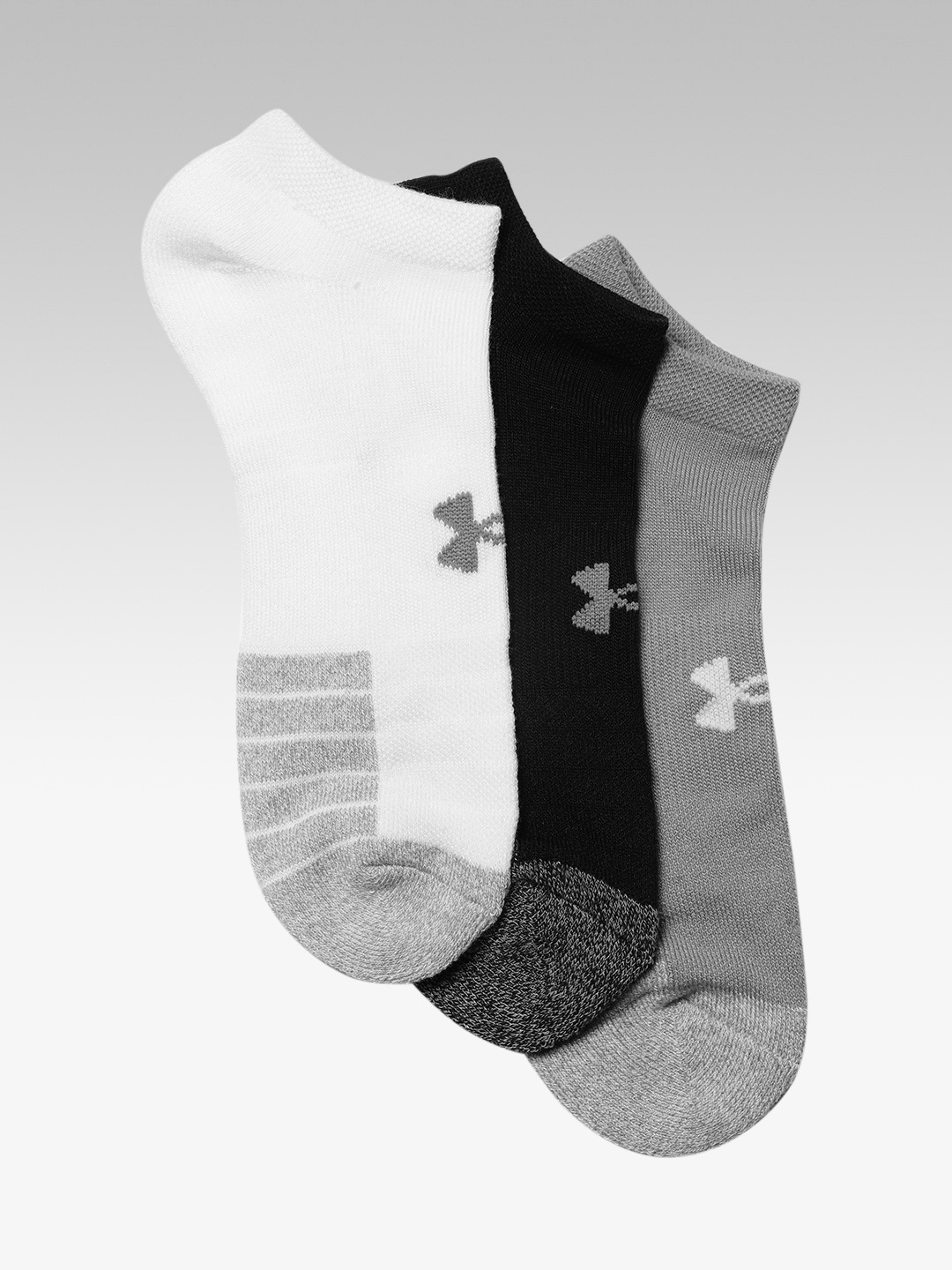 

UNDER ARMOUR Pack of 3 Patterned Heat Gear No Show Ankle Length Socks, Grey