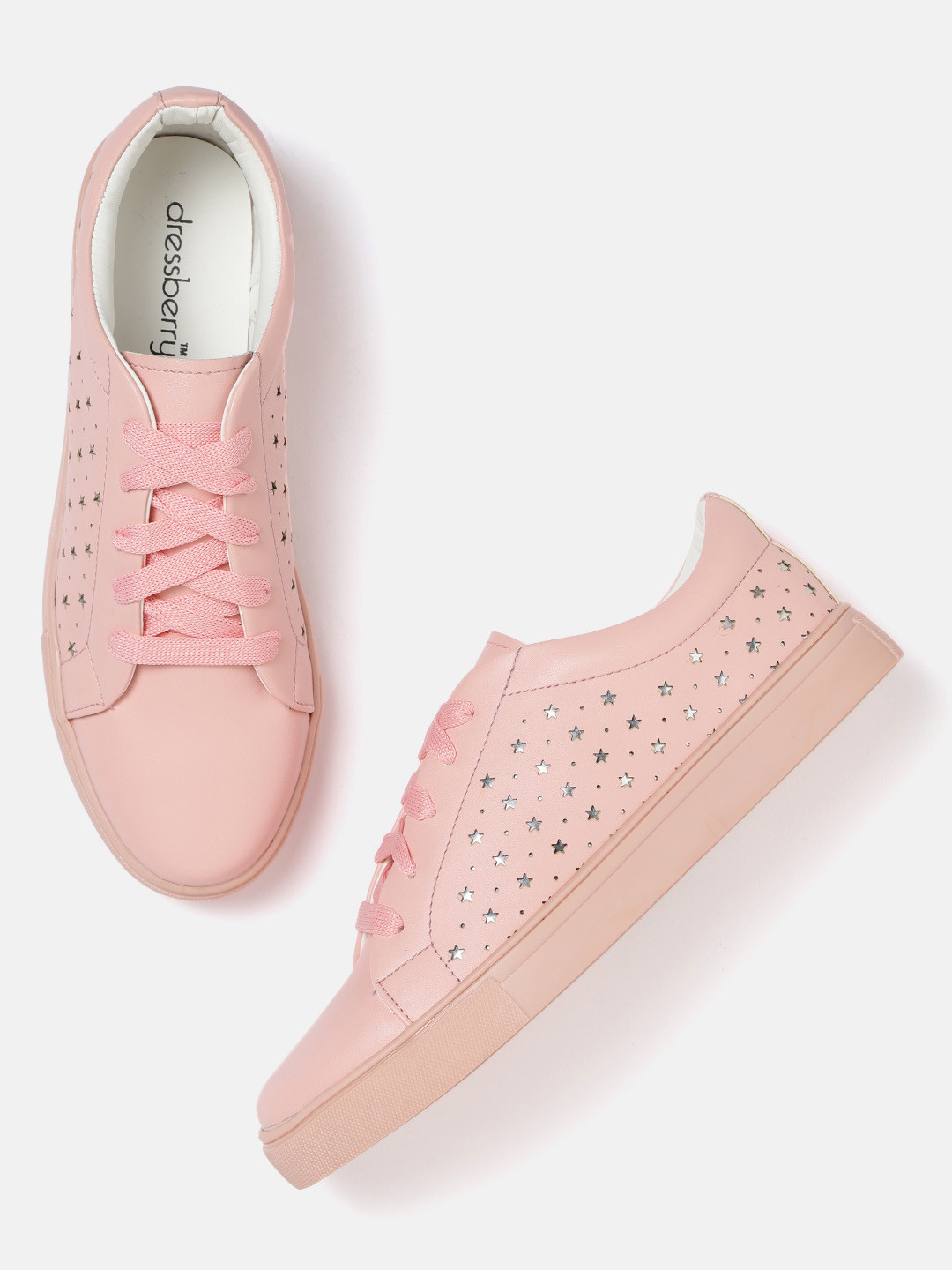 

DressBerry Women Peach-Coloured Laser Cut Sneakers
