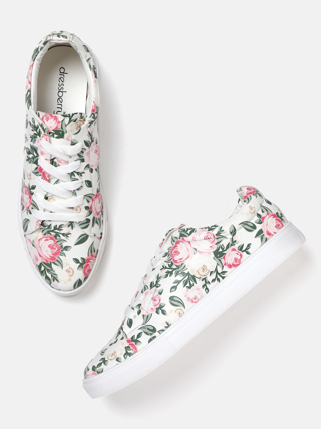 

DressBerry Women White & Pink Floral Print Sneakers
