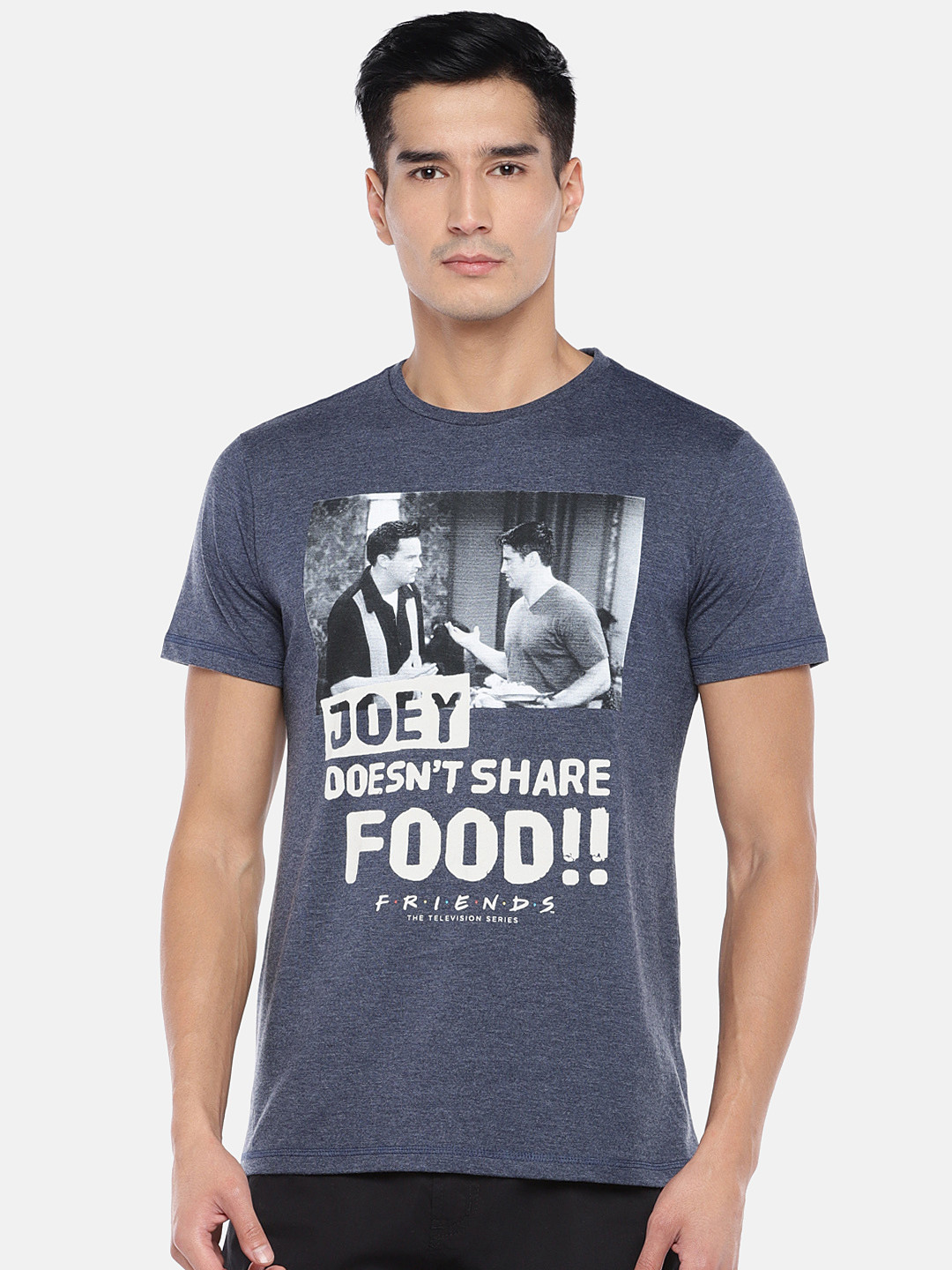 

Globus Men Blue Printed Round Neck Friends T-shirt