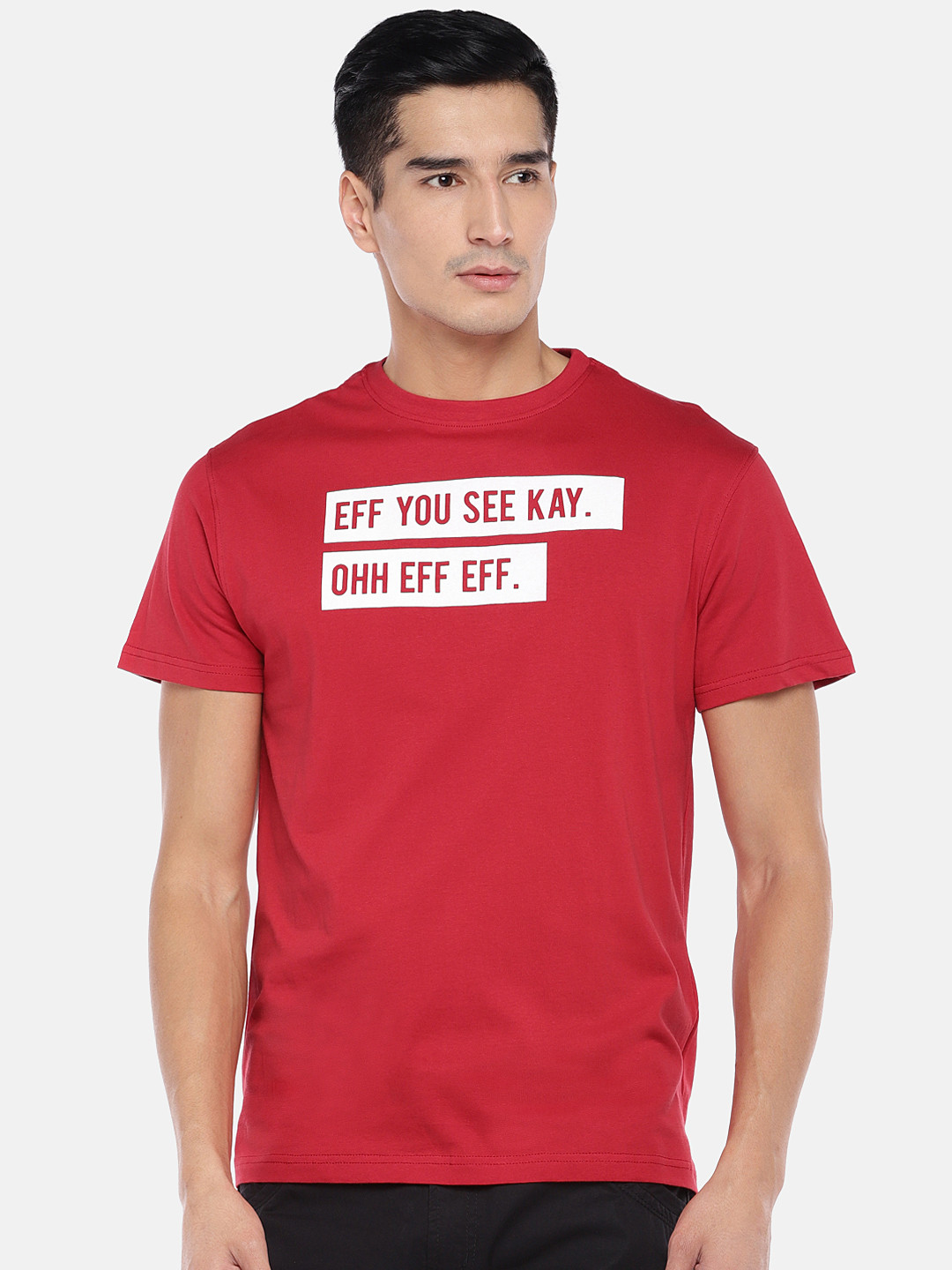 

Globus Men Red Printed Round Neck T-shirt