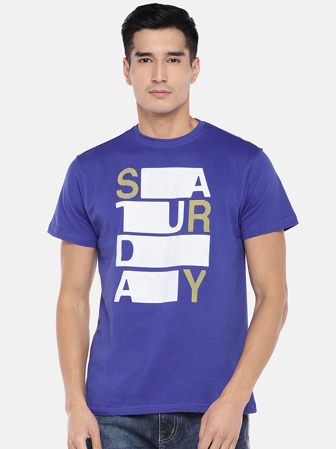 

Globus Men Blue Printed Round Neck T-shirt