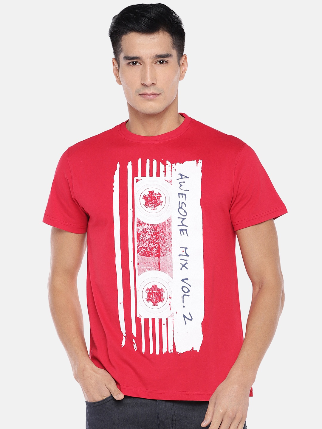 

Globus Men Red Printed Round Neck T-shirt