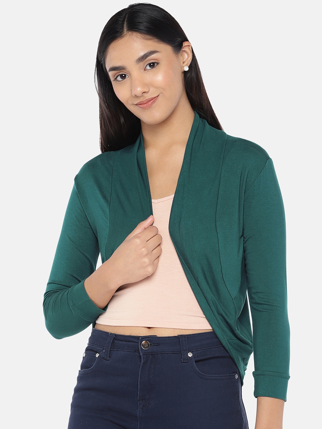 

Globus Women Green Solid Open Front Shrug