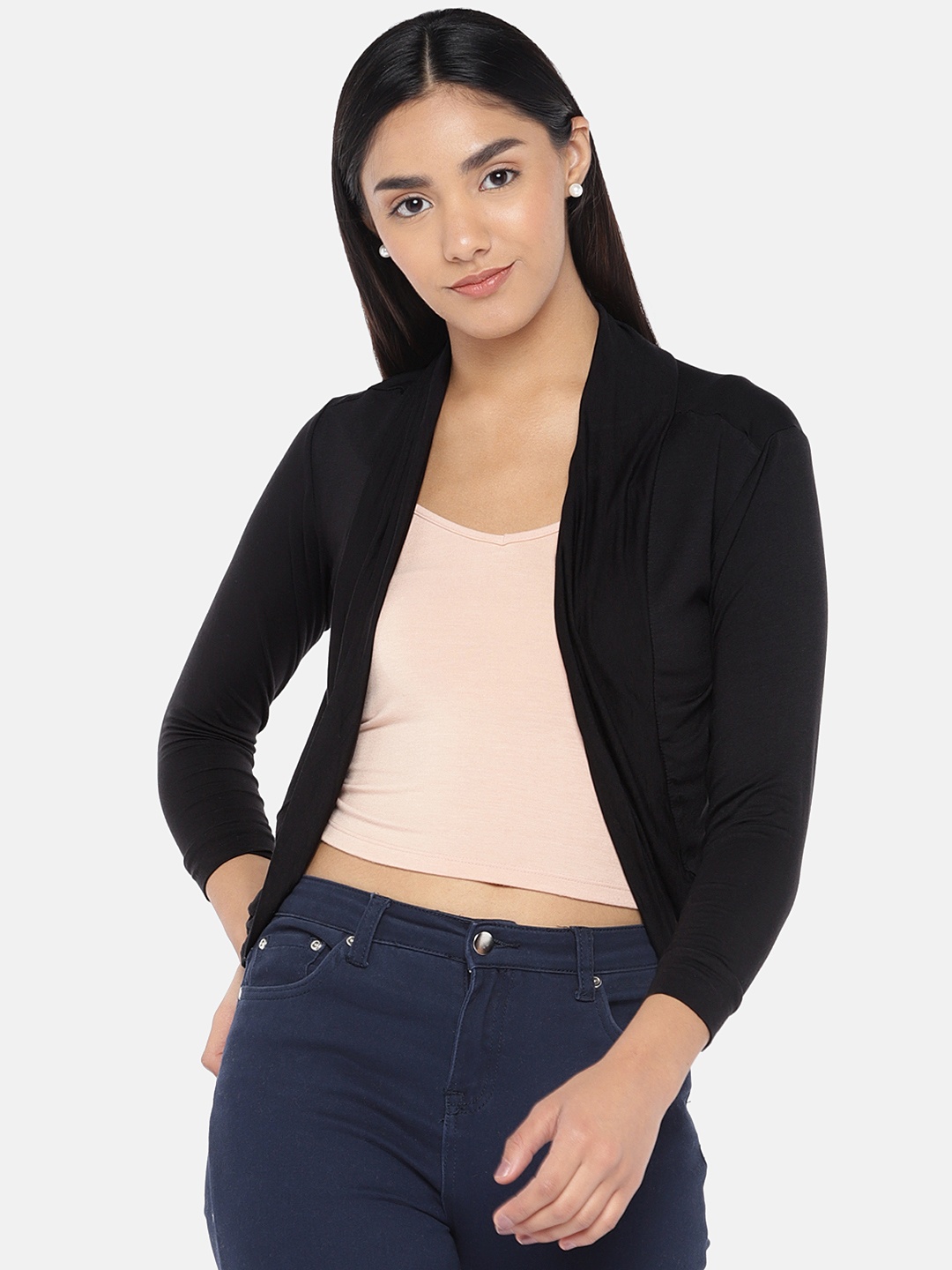 

Globus Women Black Solid Open Front Shrug