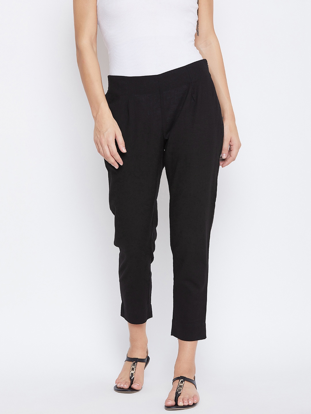 

fabGLOBAL Women Black Relaxed Slim Fit Solid Regular Trousers