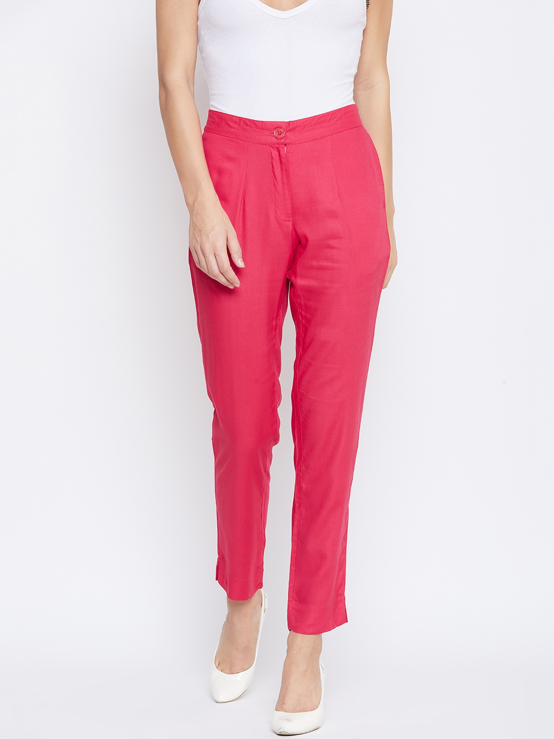 

fabGLOBAL Women Pink Relaxed Slim Fit Solid Regular Trousers