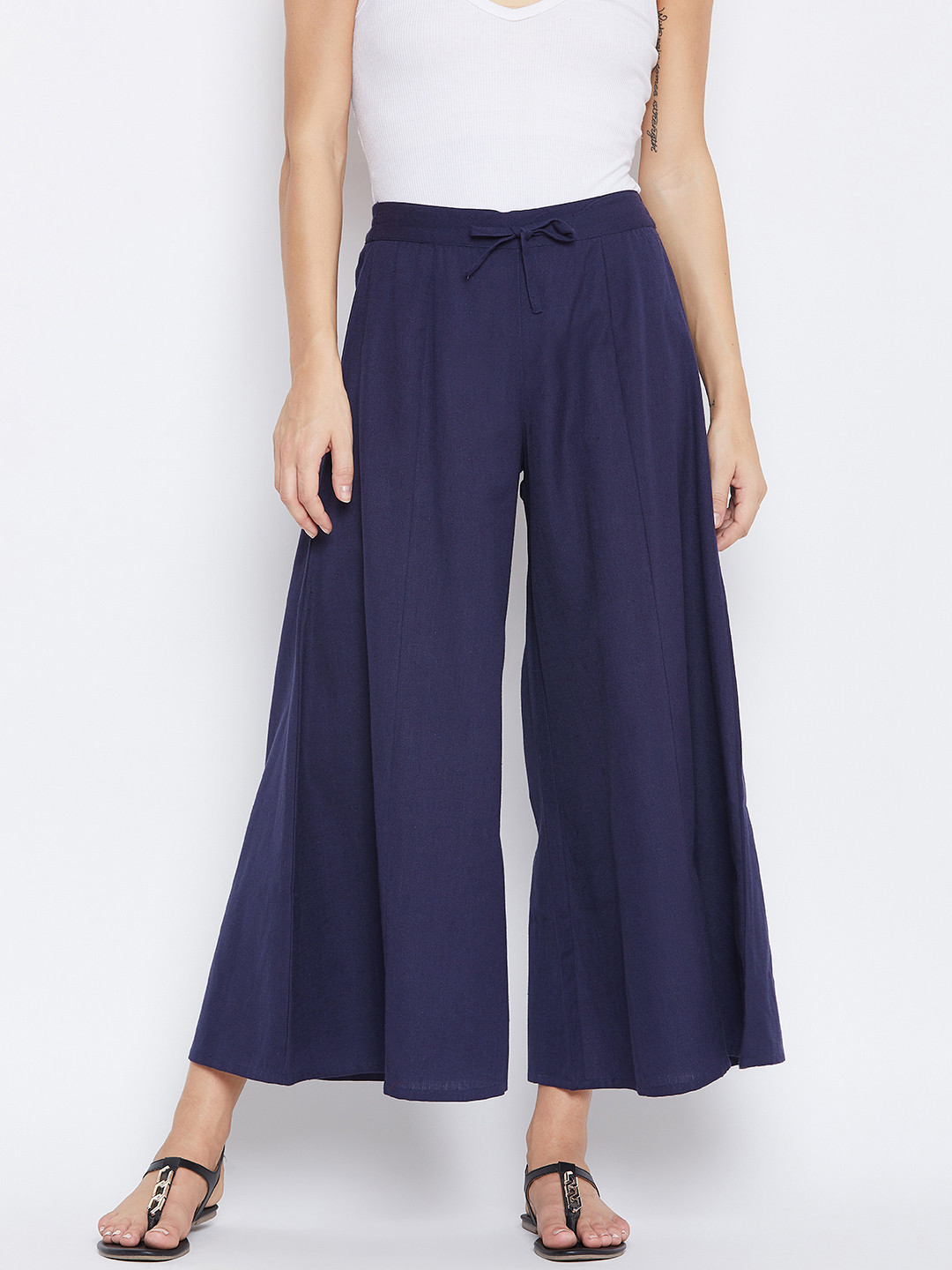 

fabGLOBAL Women Navy Blue Solid Flared Palazzos