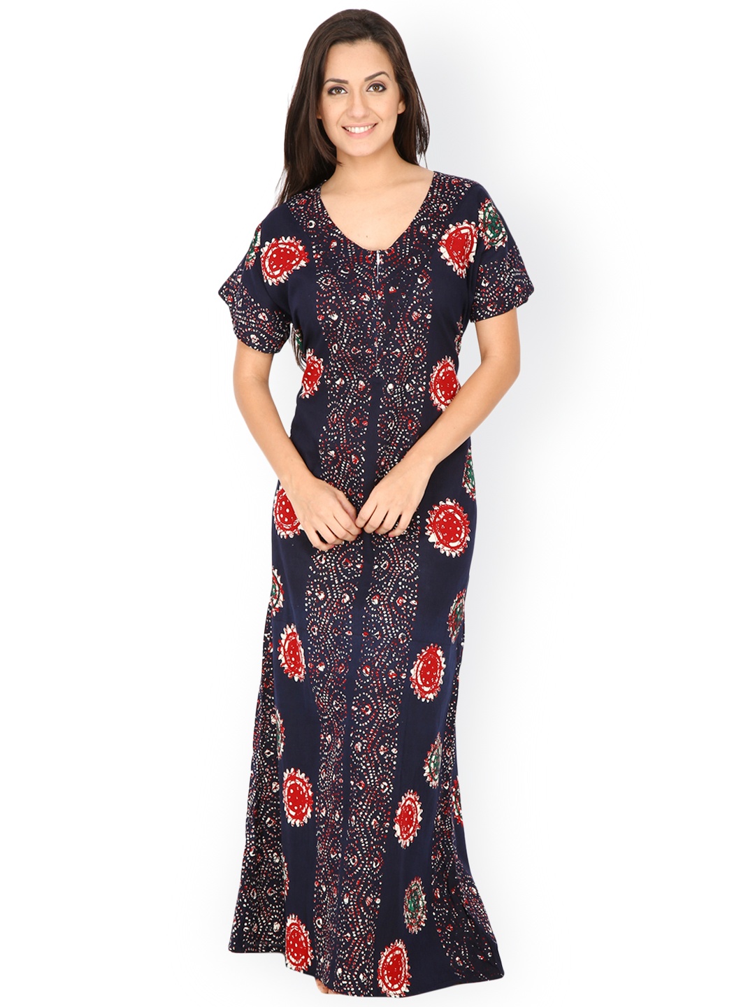 

Secret Wish Navy Printed Maxi Nightdress NT-136, Navy blue