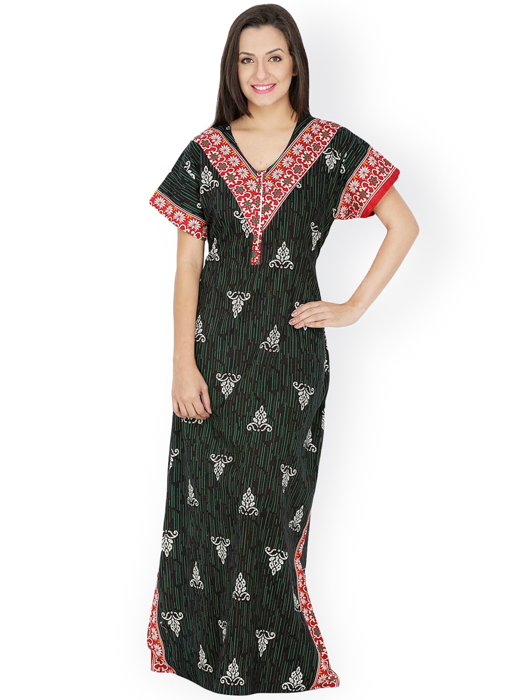 

Secret Wish Green Printed Maxi Nightdress NT-132