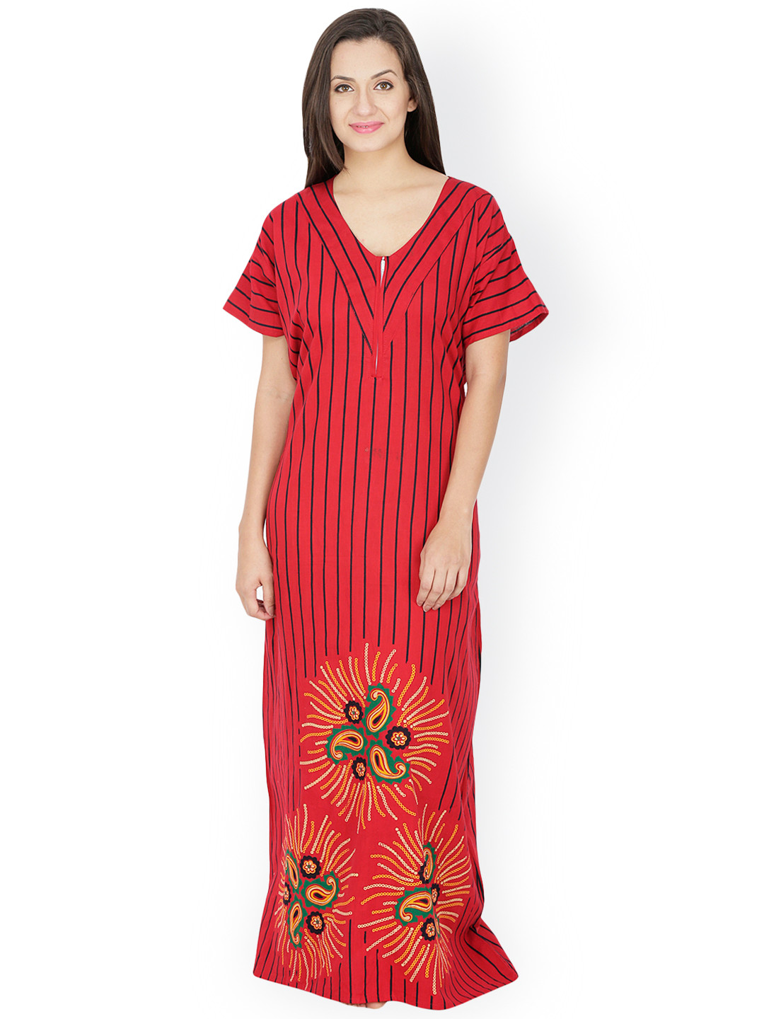

Secret Wish Red Printed Maxi Nightdress NT-133