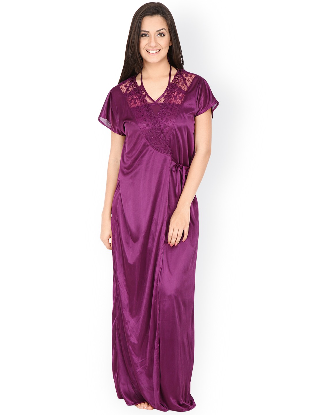 

Secret Wish Purple Satin Nightdress Set HC-6P-99