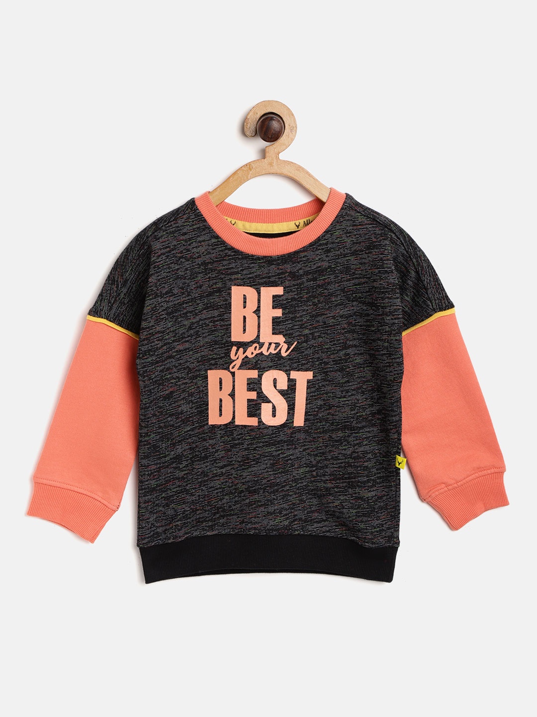 

Allen Solly Junior Girls Black & Coral Orange Printed Sweatshirt