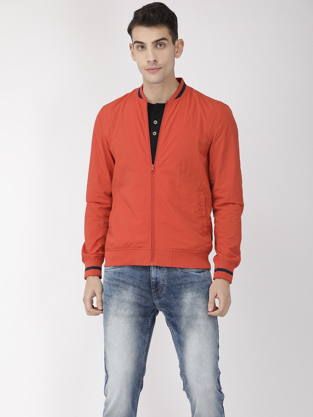 

Flying Machine Men Orange Solid Lightweight Bomber Jacket