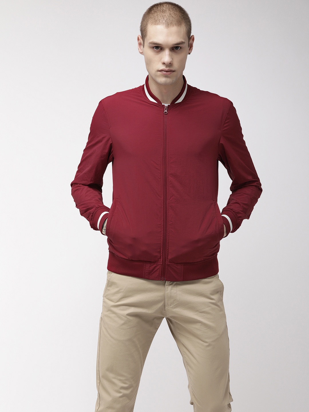 

Flying Machine Men Maroon Solid Bomber Jacket