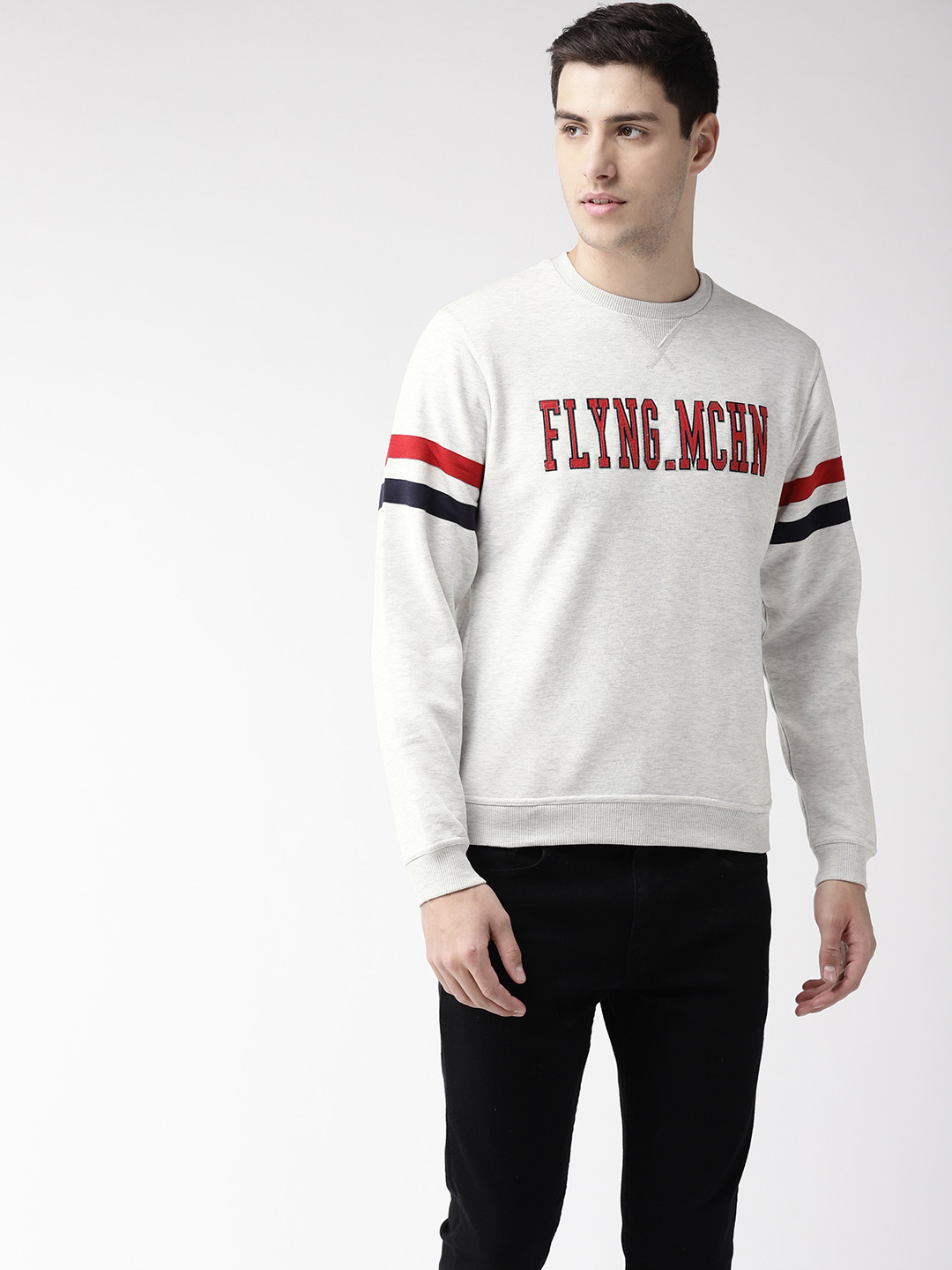 

Flying Machine Men Grey Melange Applique Detail Sweatshirt