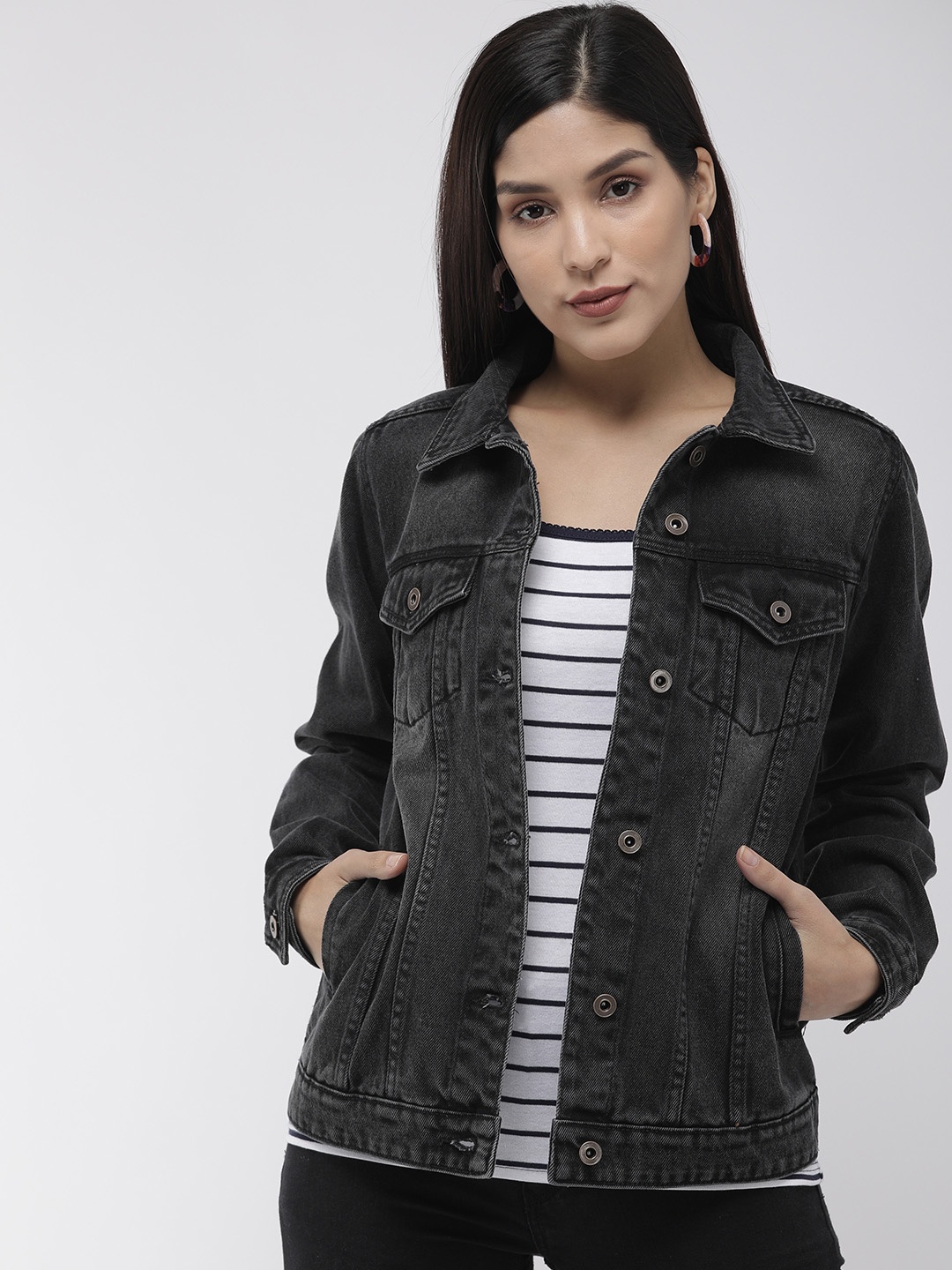 

Antheaa Women Black Solid Denim Jacket