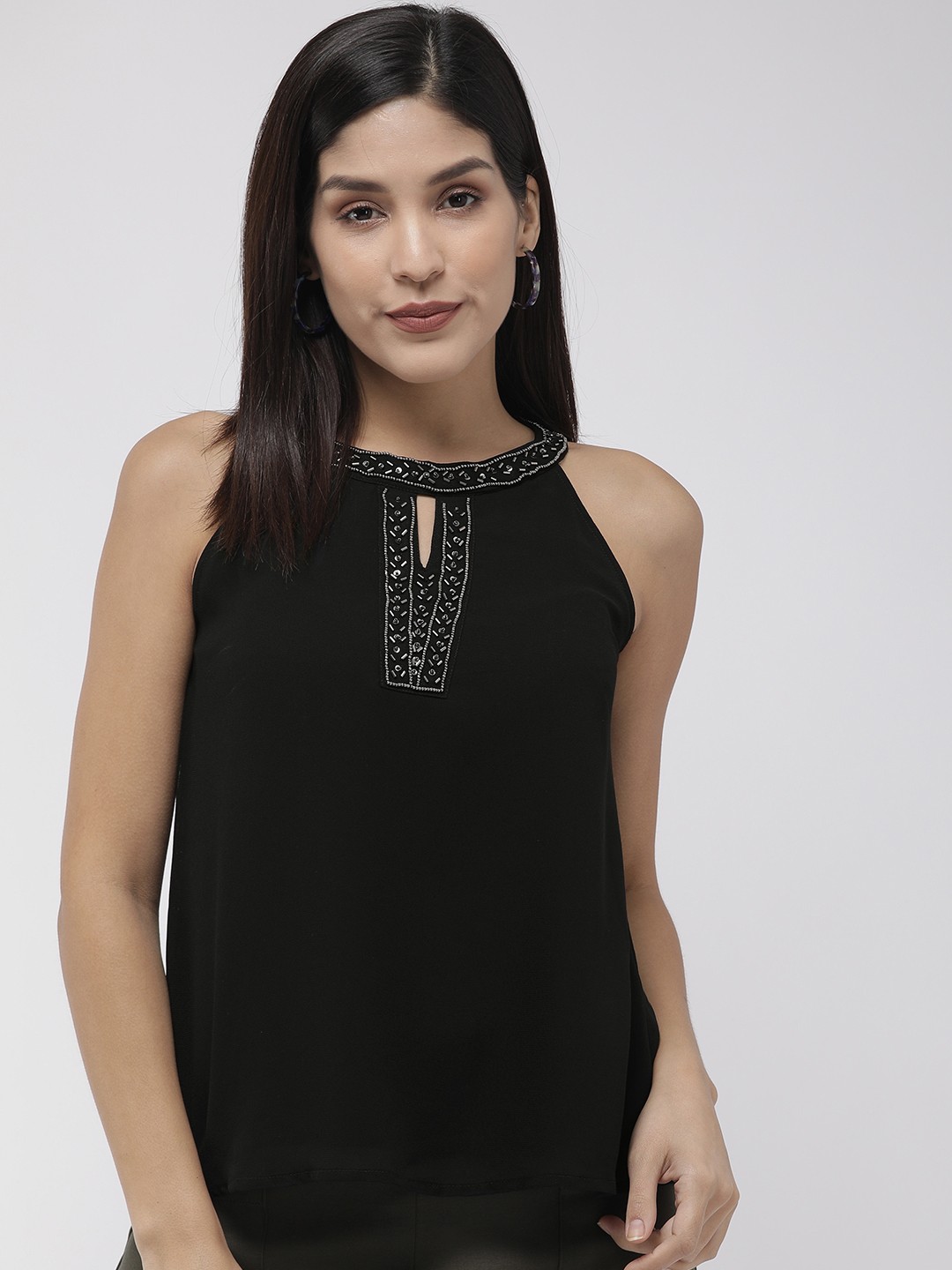 

Antheaa Women Black Solid Embellished Top