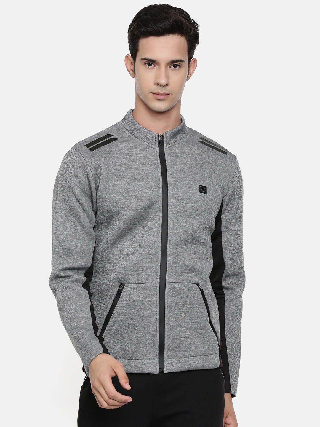 

Proline Active Men Grey Melange Colourblocked Swacket Sweatshirt