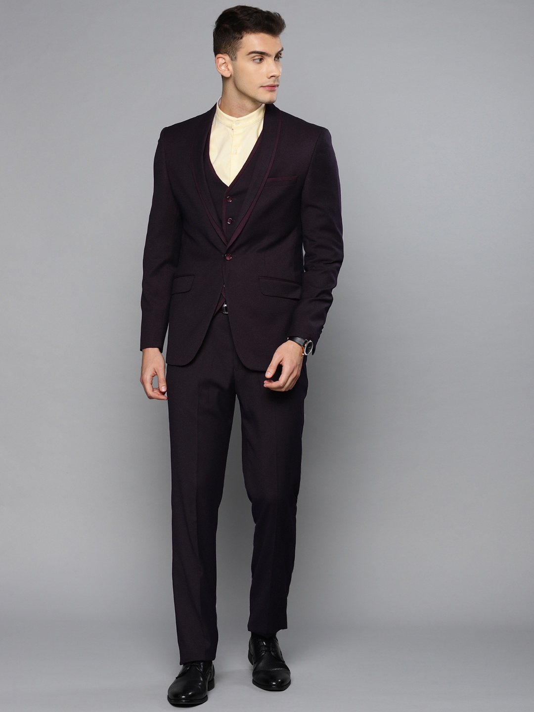 

Louis Philippe Navy Blue & Purple Self Design Slim Fit Single-Breasted Suit