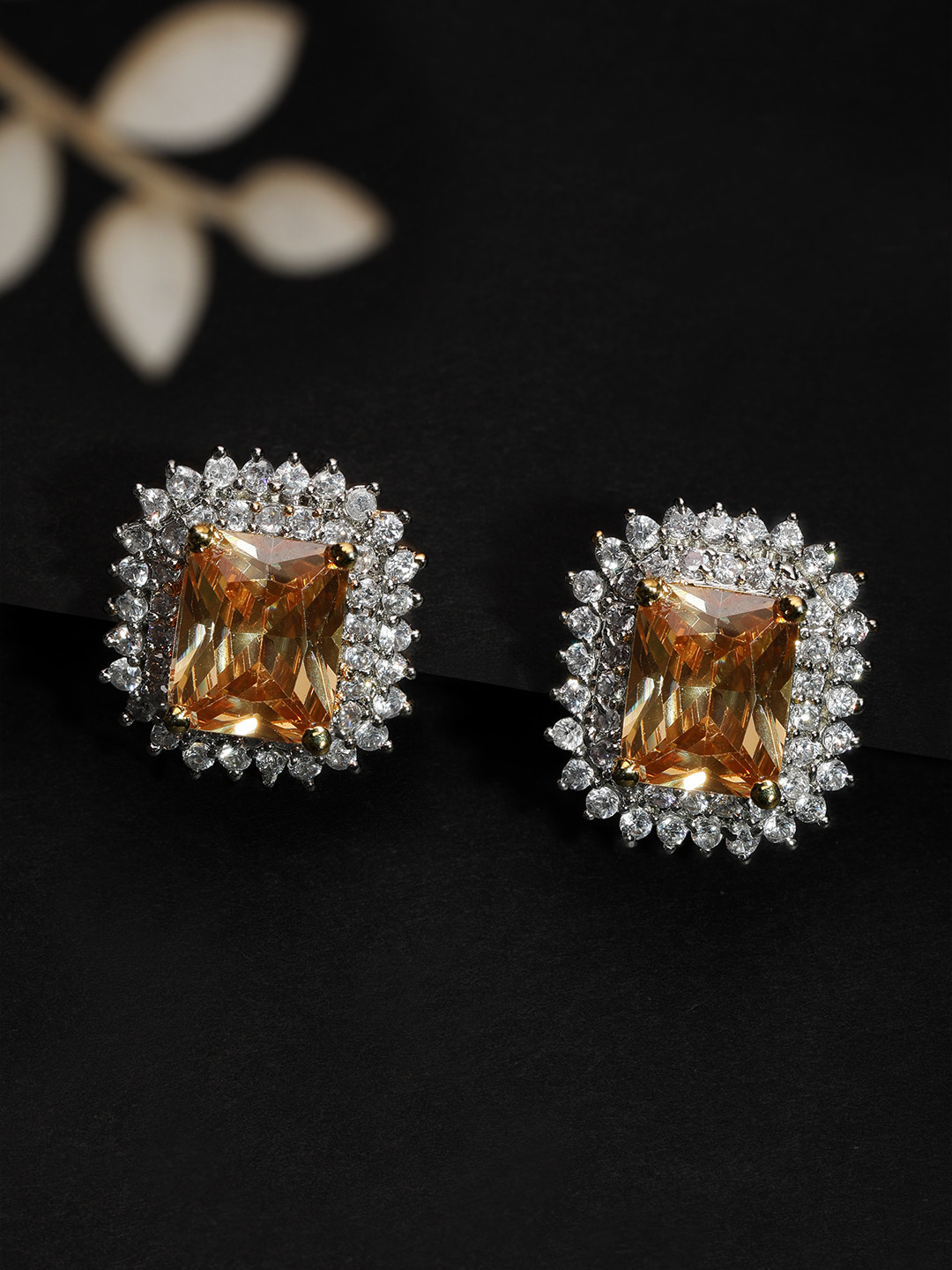 

Rubans Gold-Toned & White CZ Studded Classic Studs
