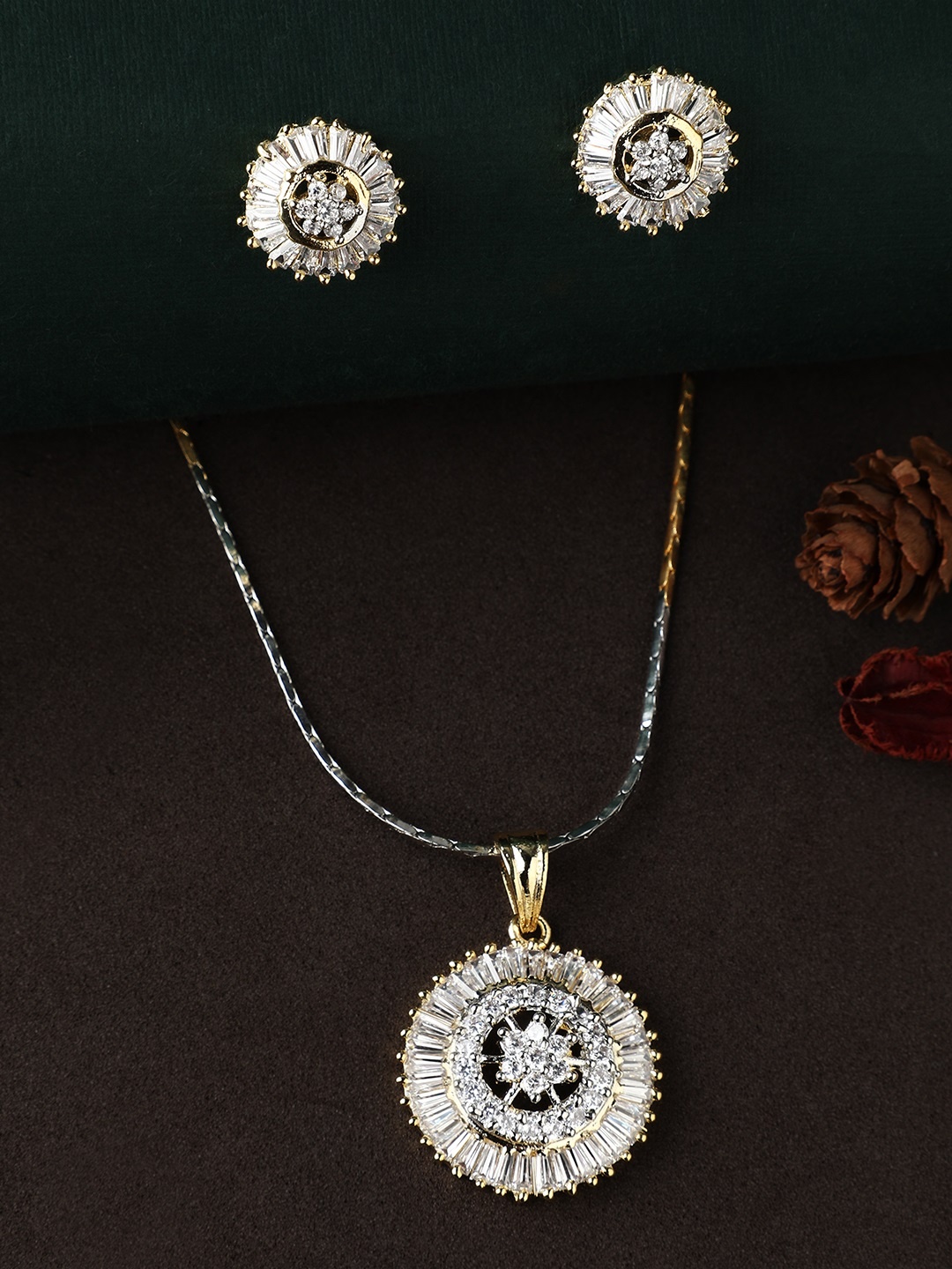 

Rubans Women Gold-Toned & White CZ Embellished Jewellery Set