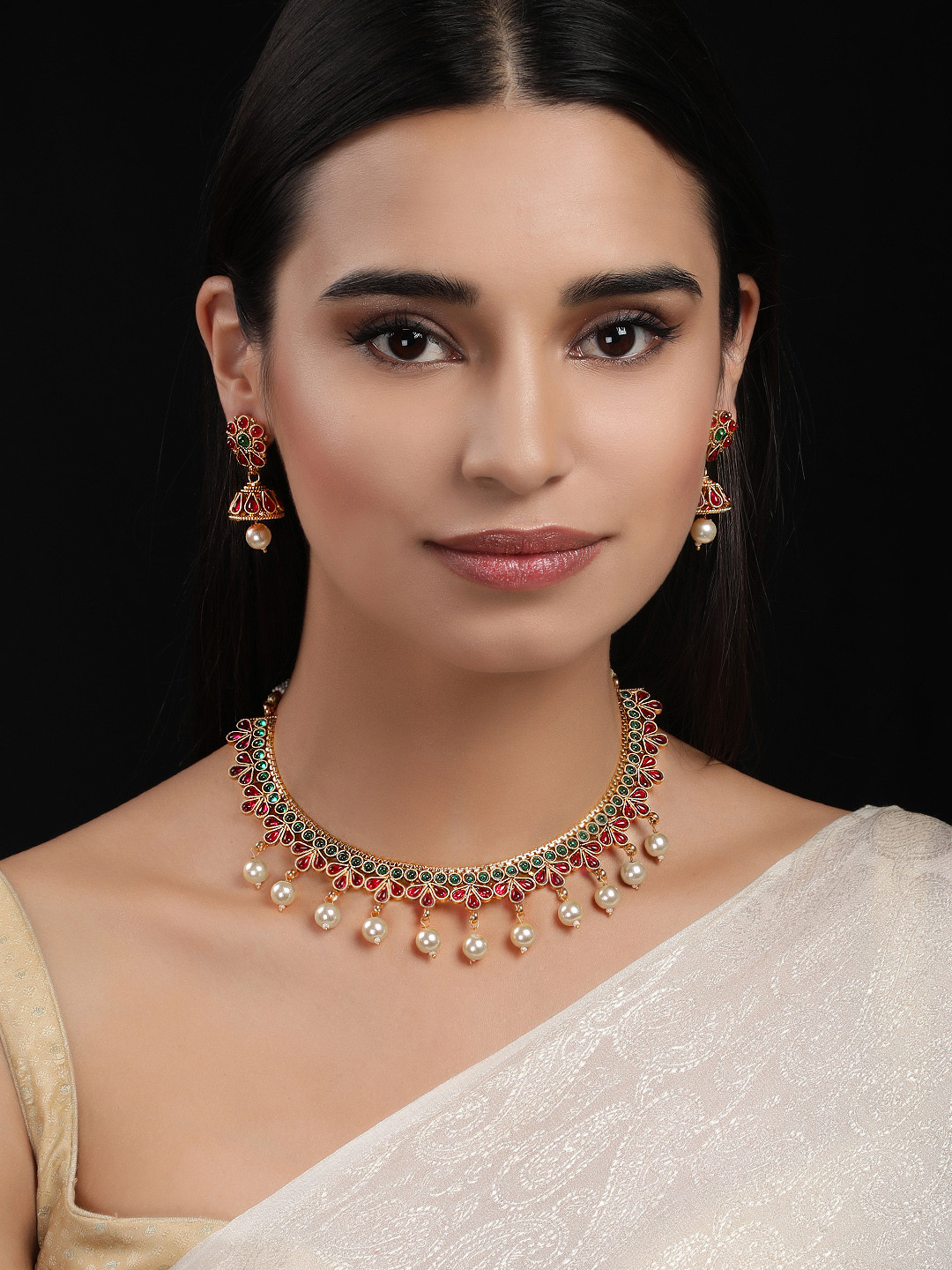 

Rubans Women Gold-Plated Handcrafted Embellished Temple Jewellery Set