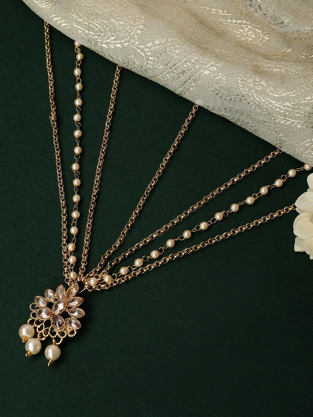 

Rubans Women Gold-Plated Hand-Crafted Pearl Embellished Matha Patti