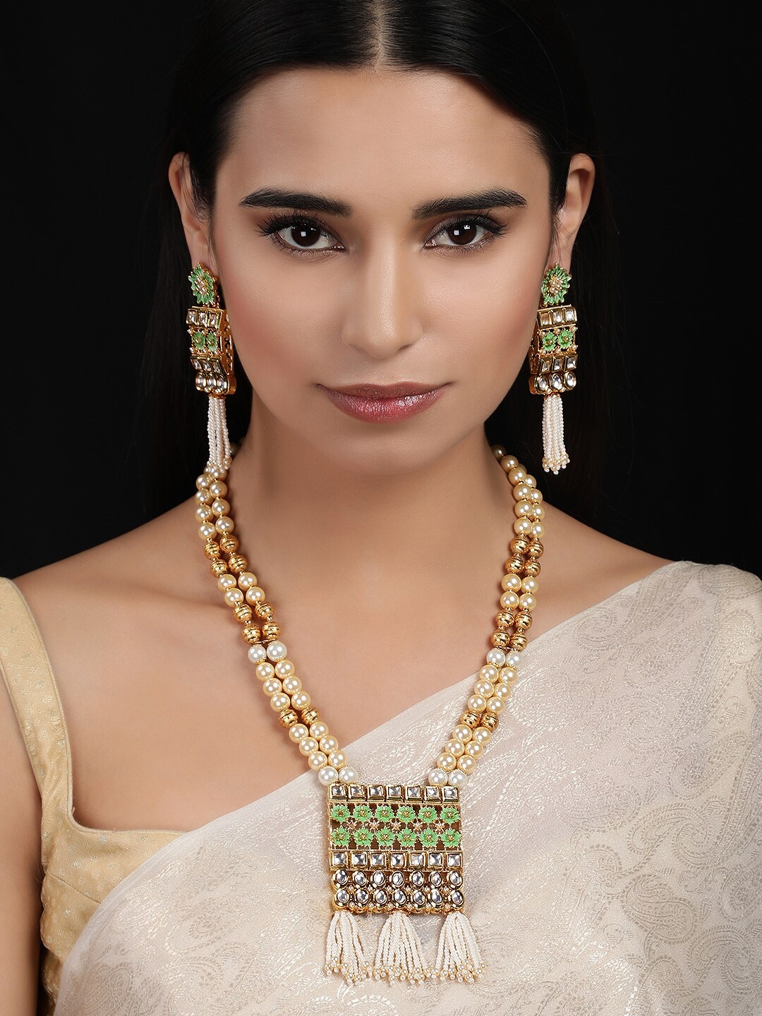 

Rubans Gold-Plated & Green Embellished Handcrafted Jewellery Set