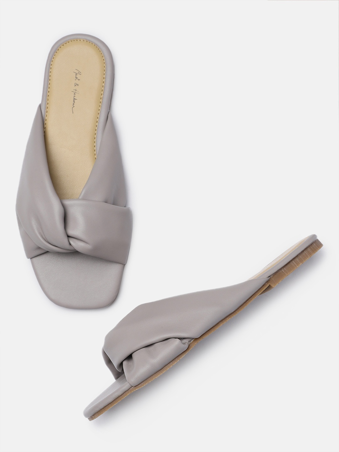 

Mast & Harbour Women Grey Solid Open Toe Flats