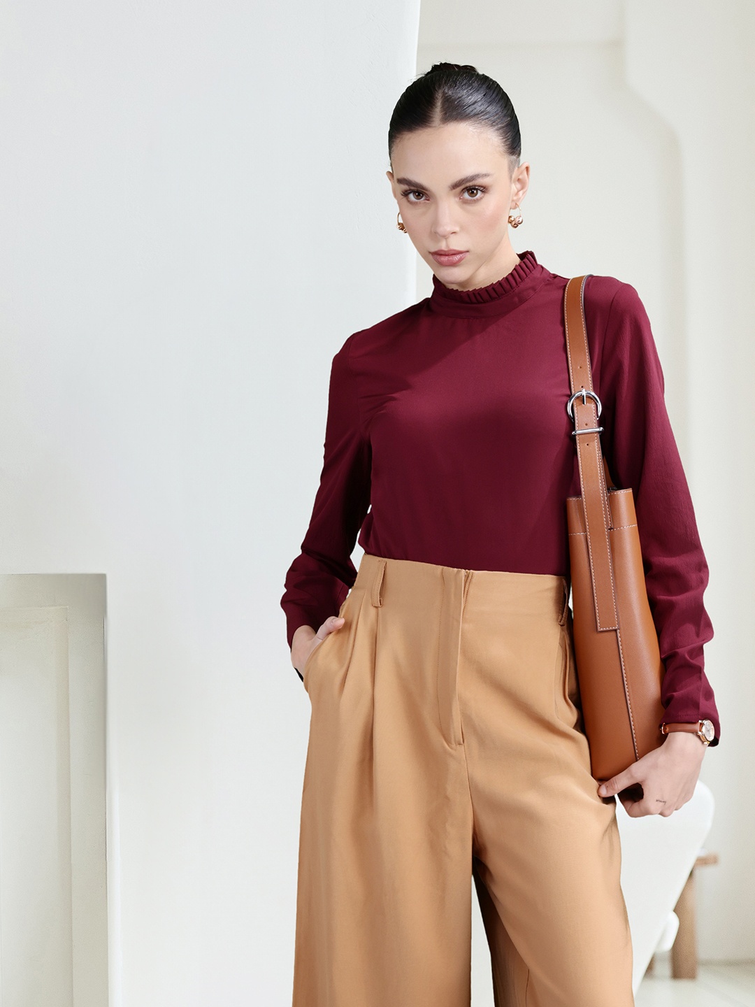 

her by invictus Maroon High Neck Top